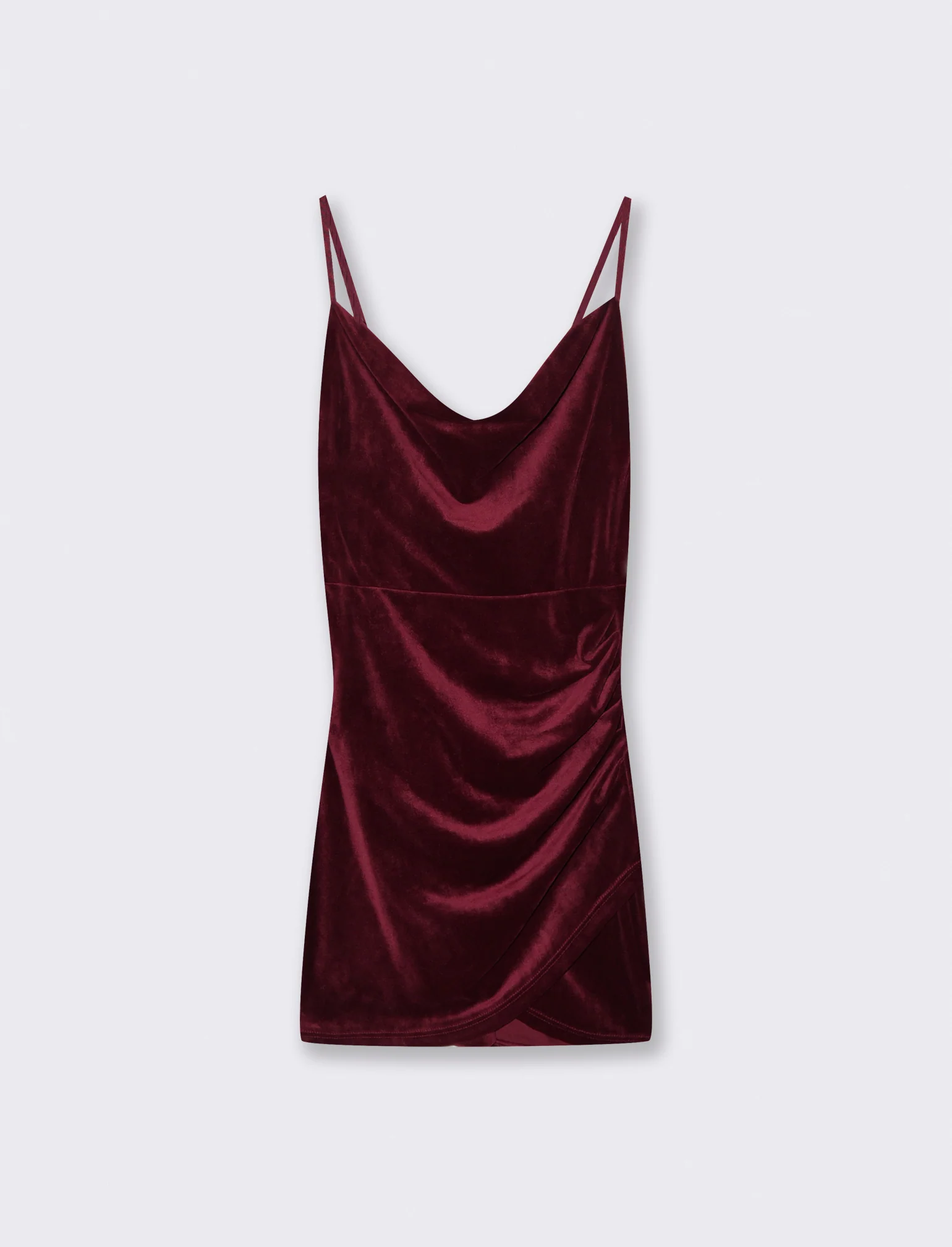 Vestito corto con arriccio sul fianco in tessuto ciniglia - Bordeaux