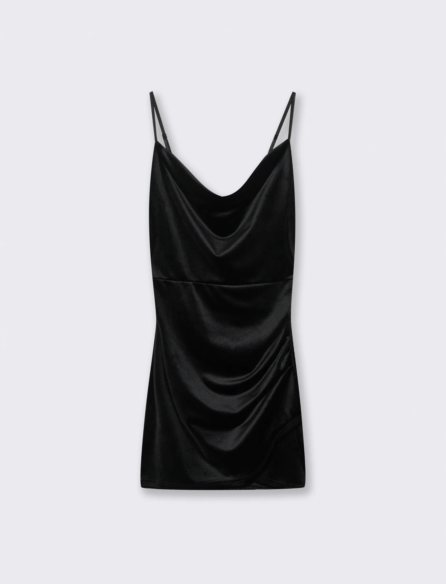 Vestito corto con arriccio sul fianco in tessuto ciniglia - Nero