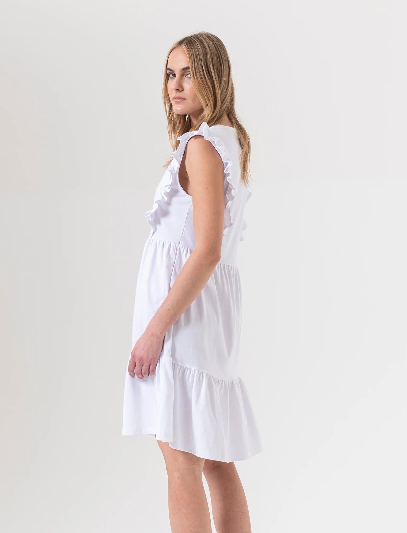 Vestito corto con rouches da donna - Bianco - Image 4