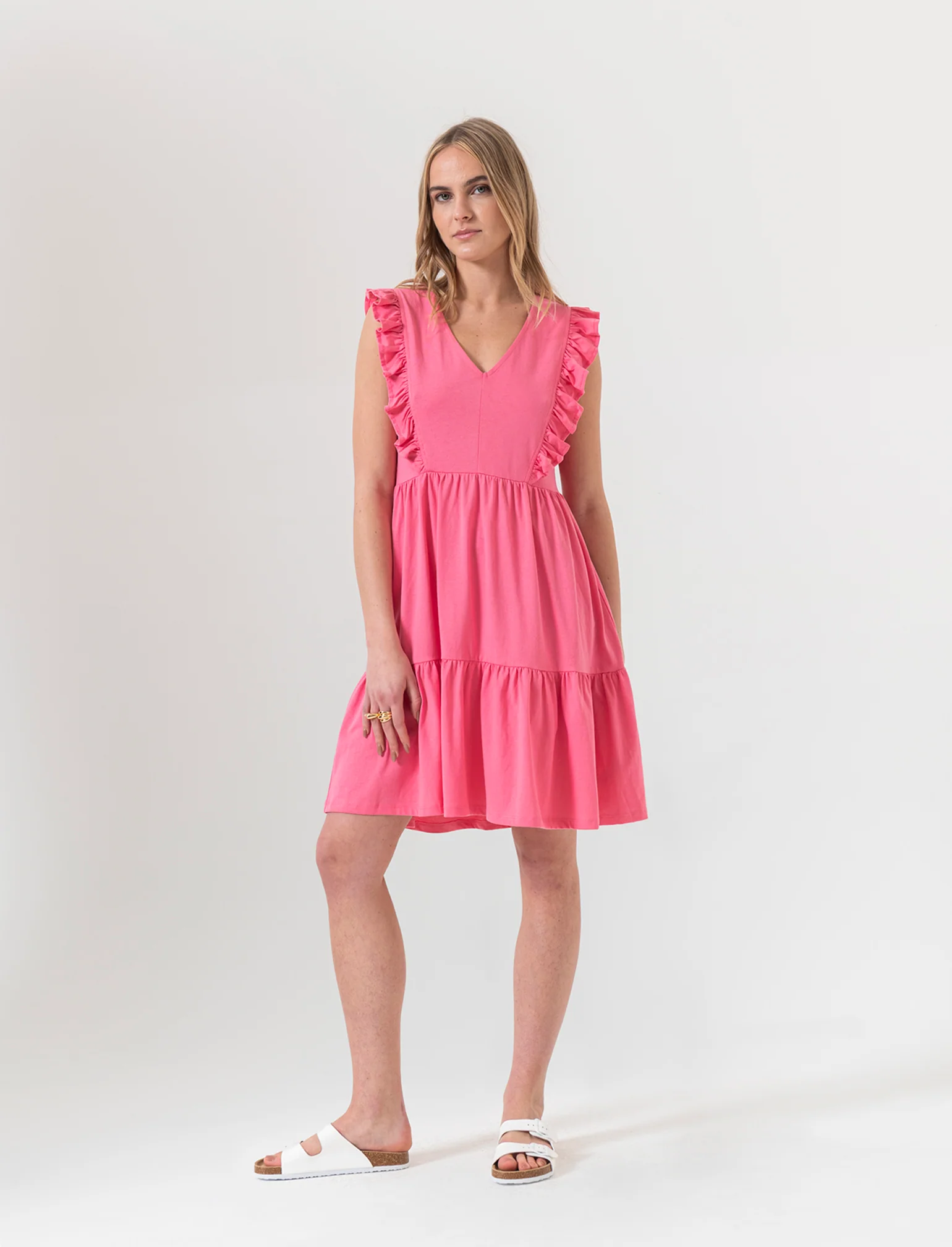 Vestito corto con rouches da donna - Geranio - Image 3
