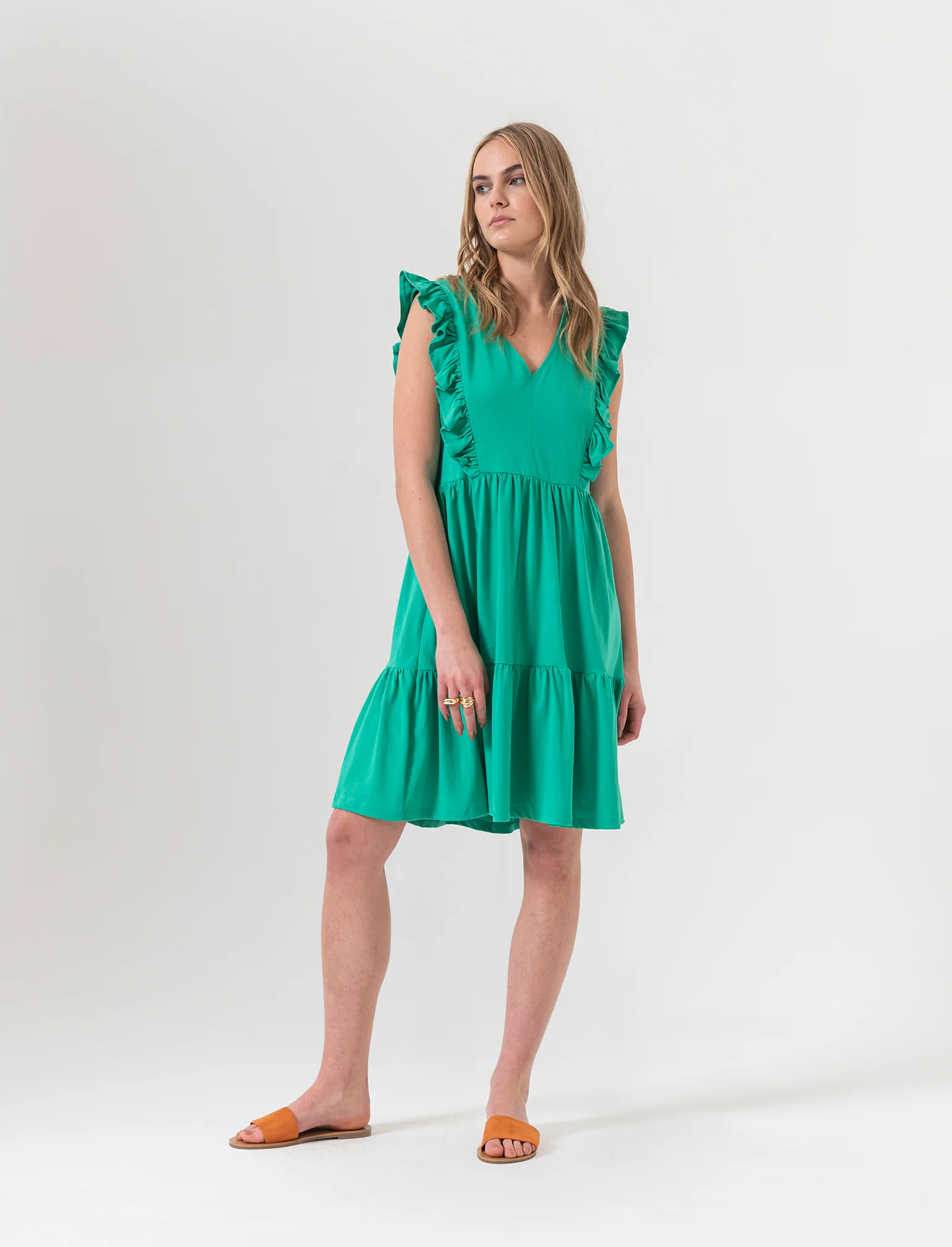 Vestito corto con rouches da donna - Verde smeraldo - Image 3