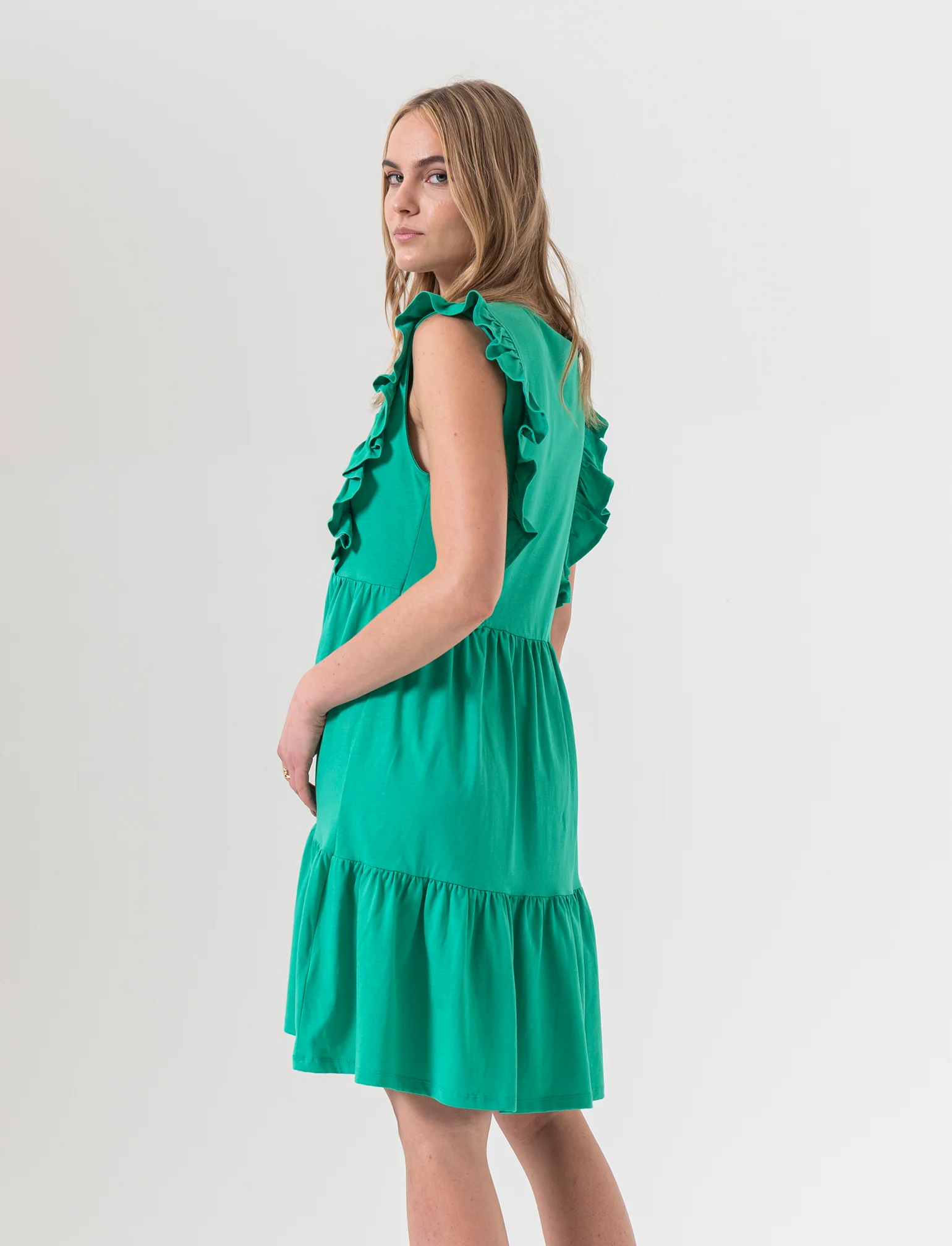 Vestito corto con rouches da donna - Verde smeraldo - Image 4