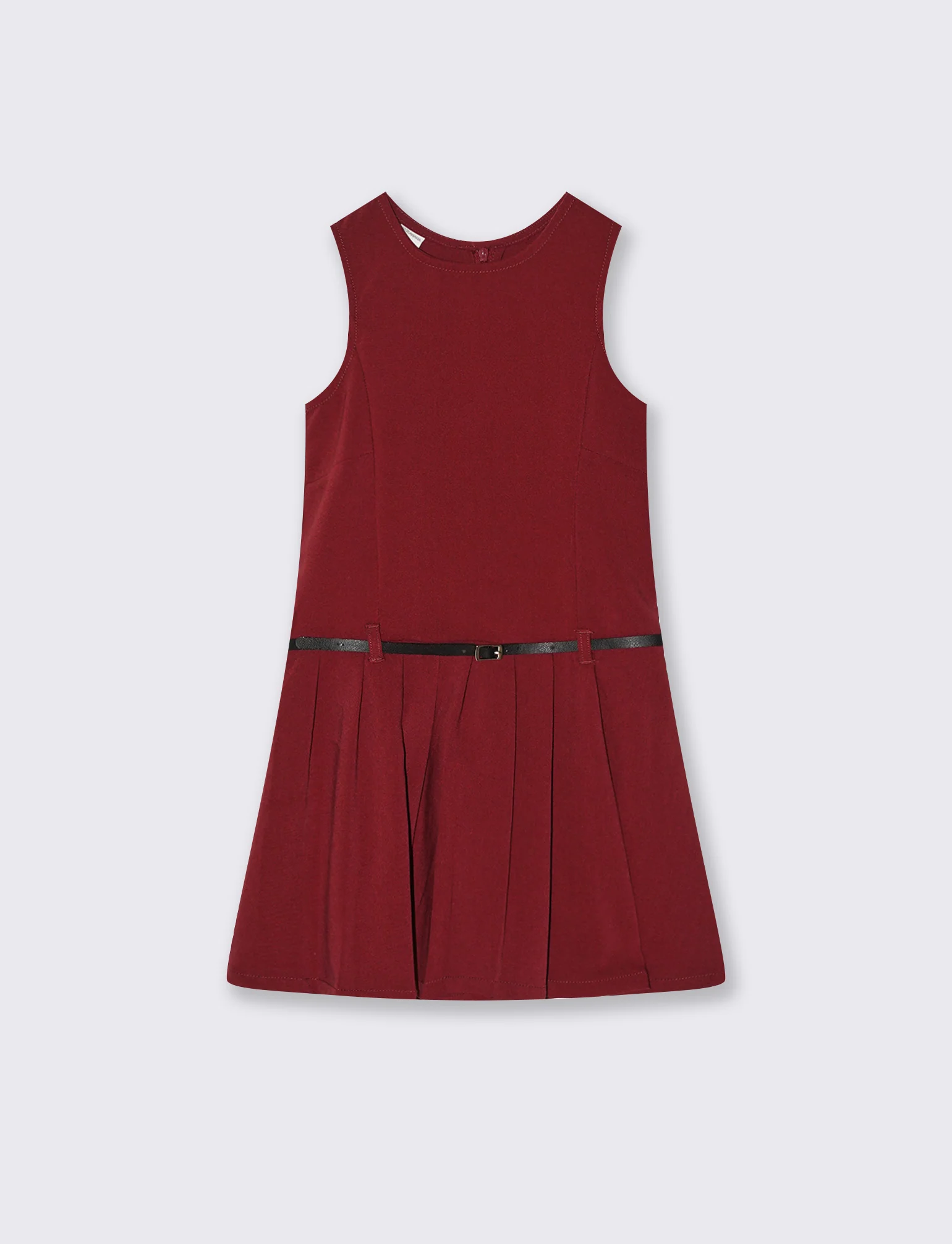 Vestito da bambina giromanica con gonna a pieghe e cintura. - Bordeaux - Image 2