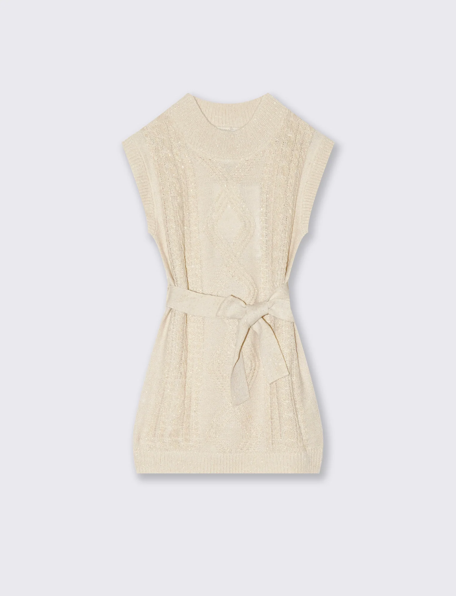 Vestito giromanica in maglieria da bambina. - Beige