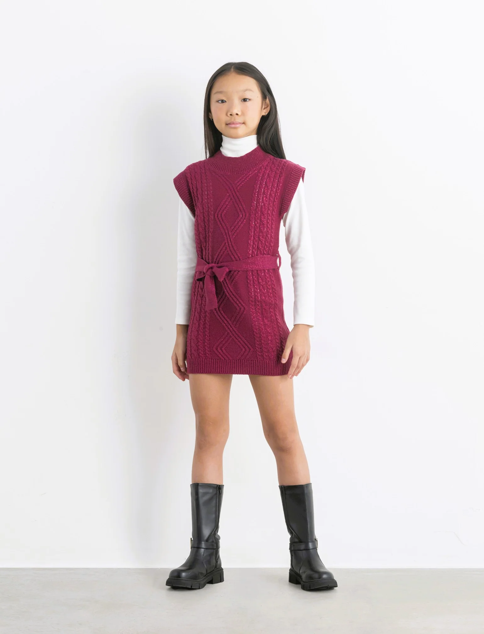 Vestito giromanica in maglieria da bambina. - Viola malva - Image 2