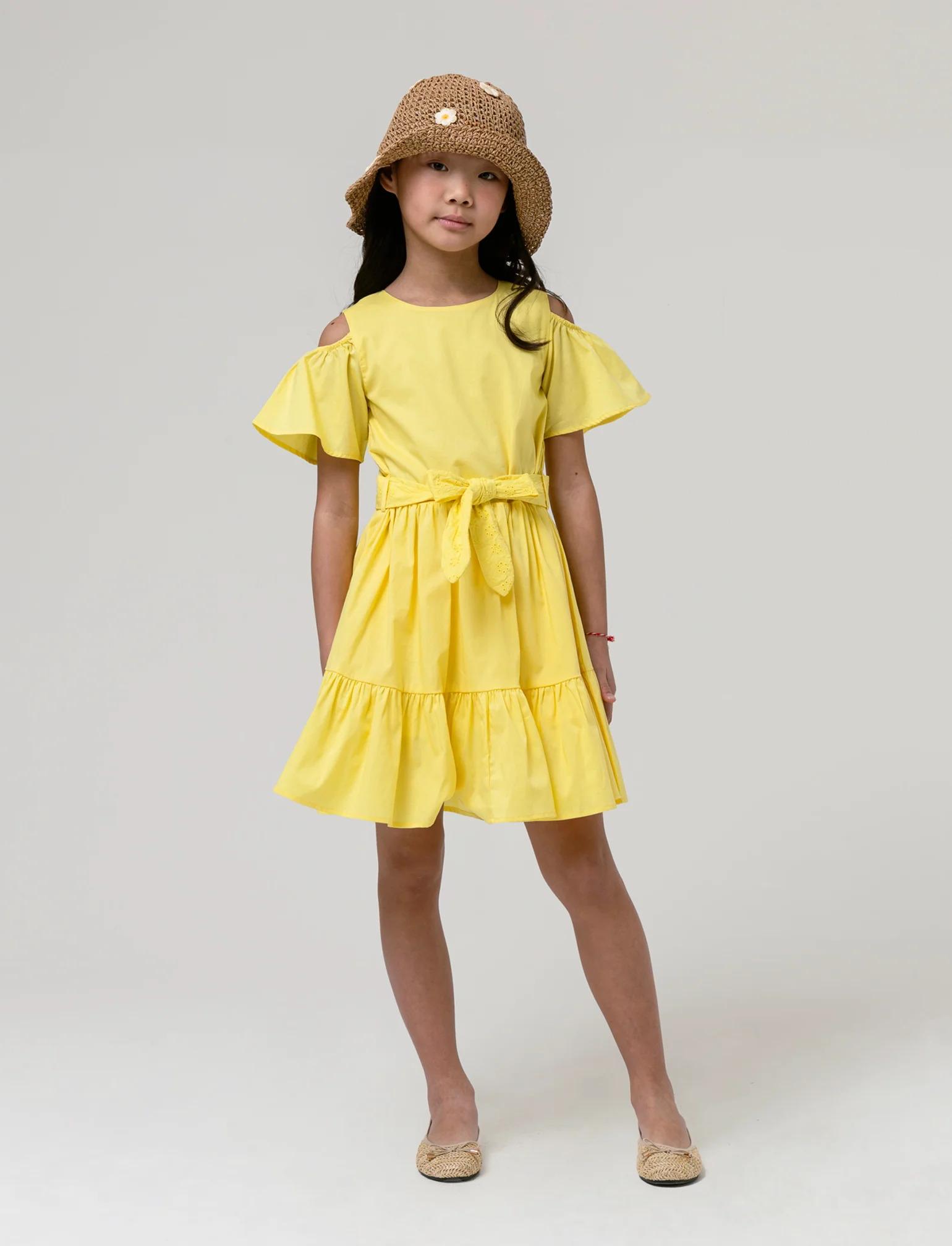 Vestito in cotone con fusciacca da bambina - Giallo - Image 3