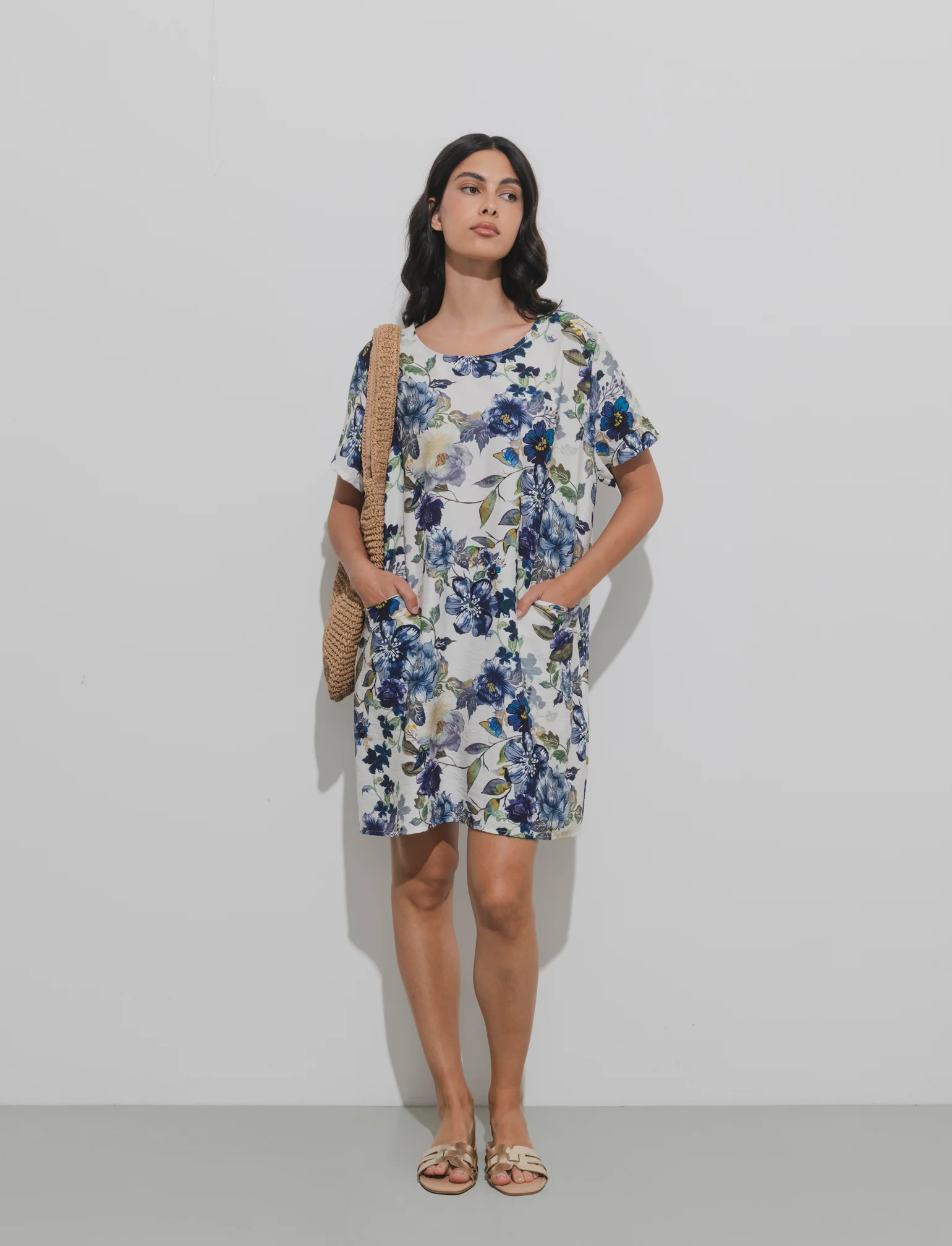 Vestito in cotone stampato - Blu - Image 3
