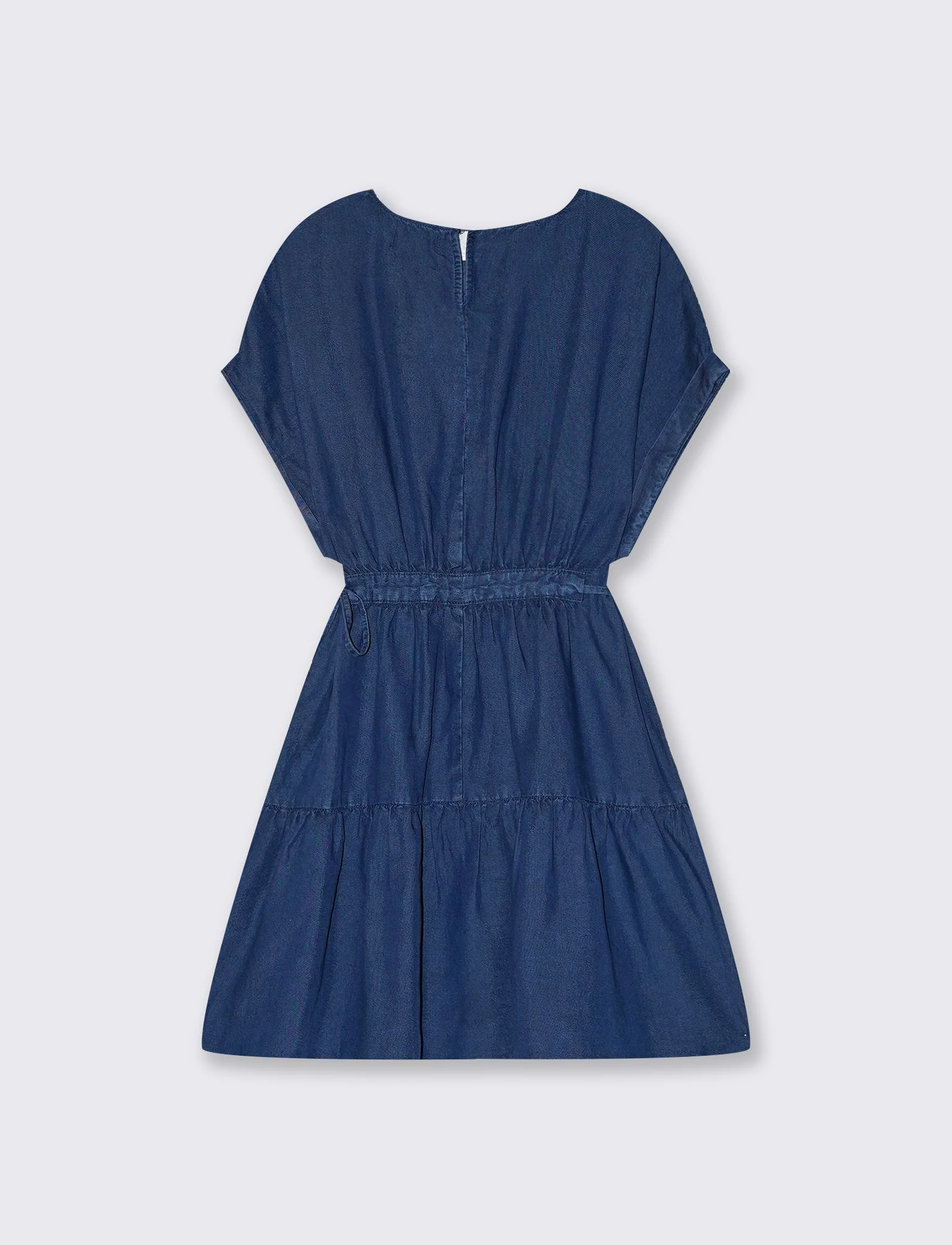 Vestito in Lyocell con coulisse e balza - DENIM SCURO - Image 2