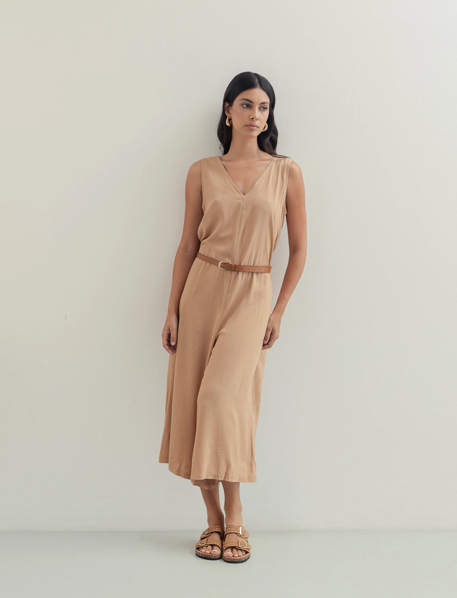 Vestito in viscosa con icrocio dietro - Beige - Image 3