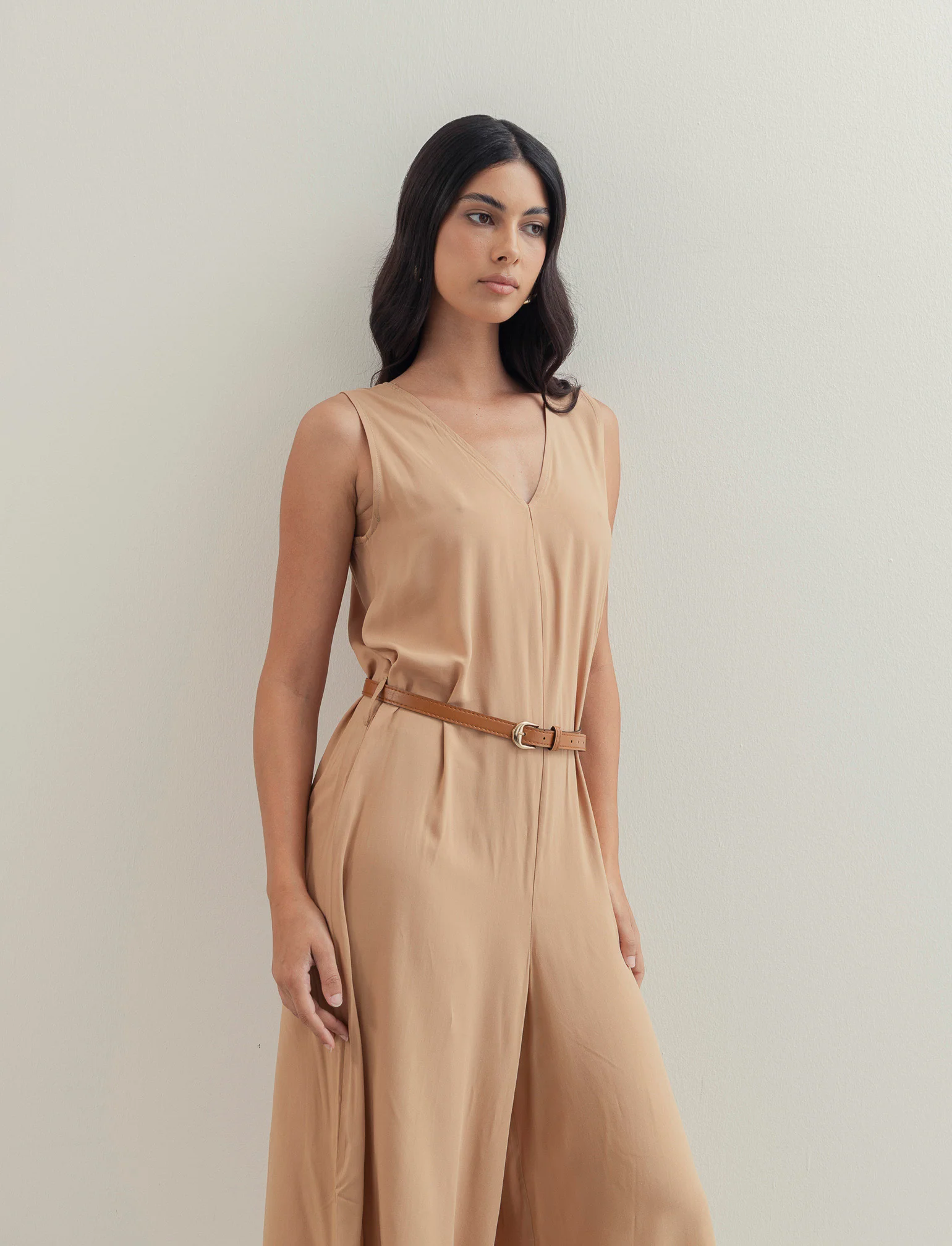 Vestito in viscosa con icrocio dietro - Beige - Image 4