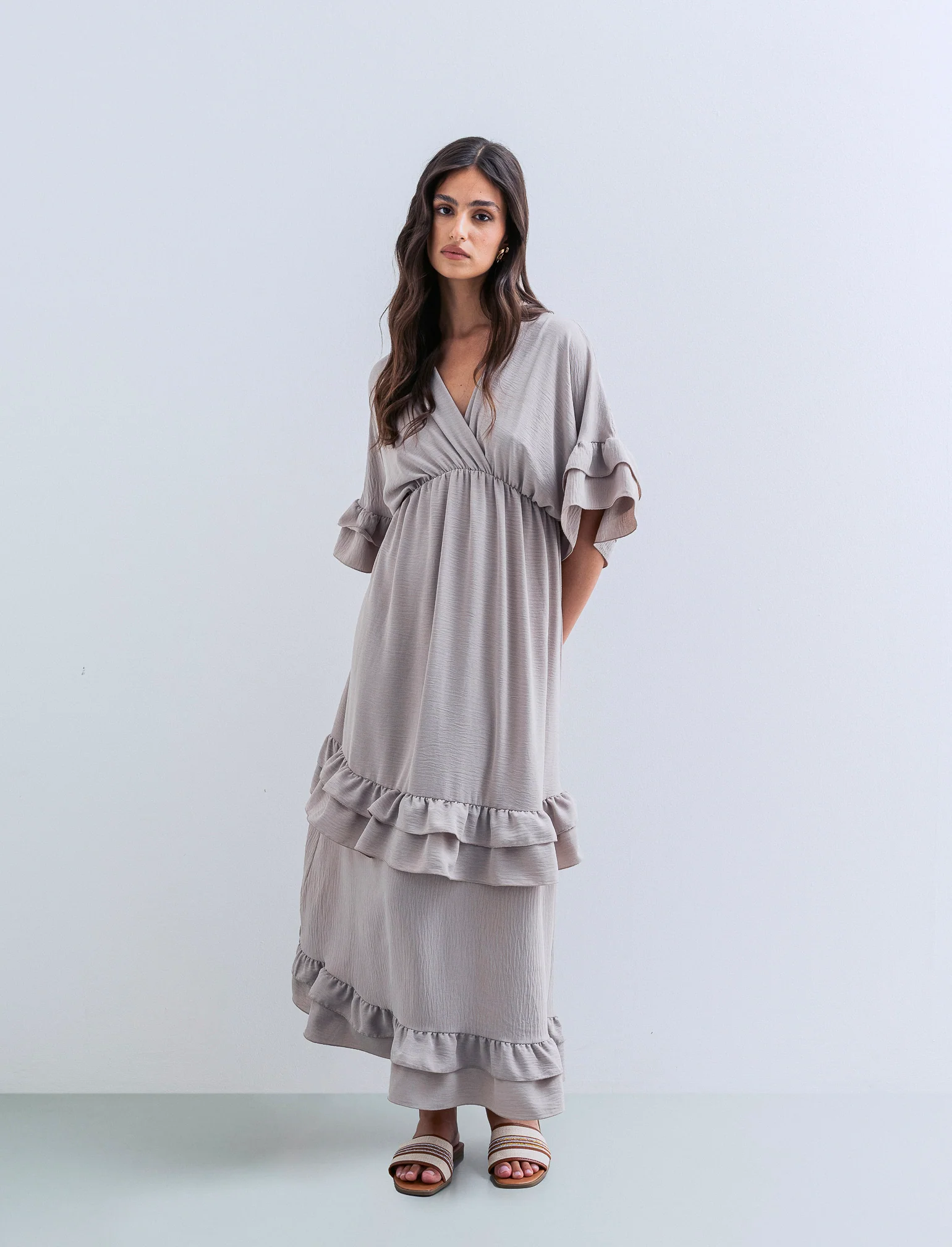 VESTITO INCROCIO CON BALZA AL FONDO - Grigio fango