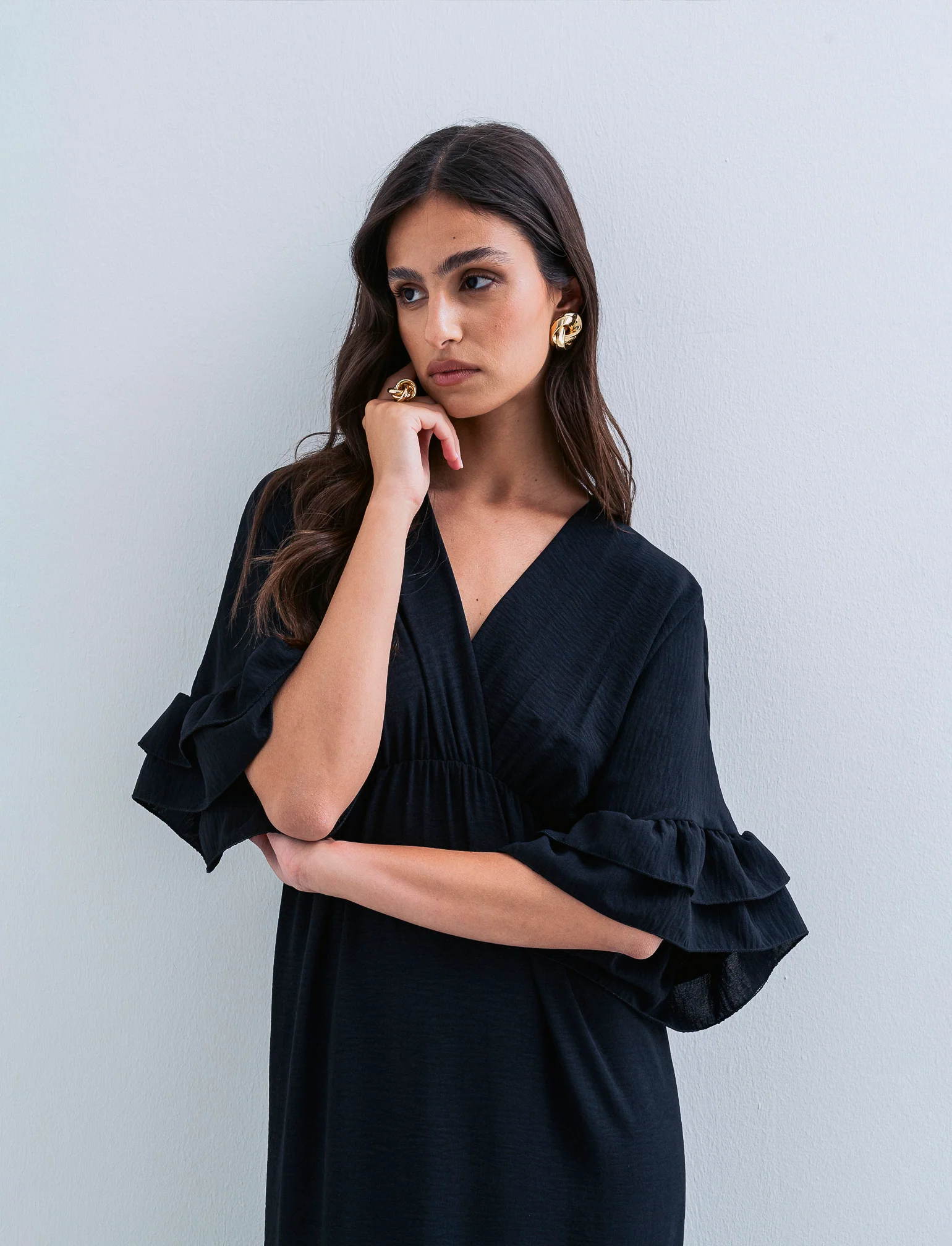 VESTITO INCROCIO CON BALZA AL FONDO - Nero - Image 2