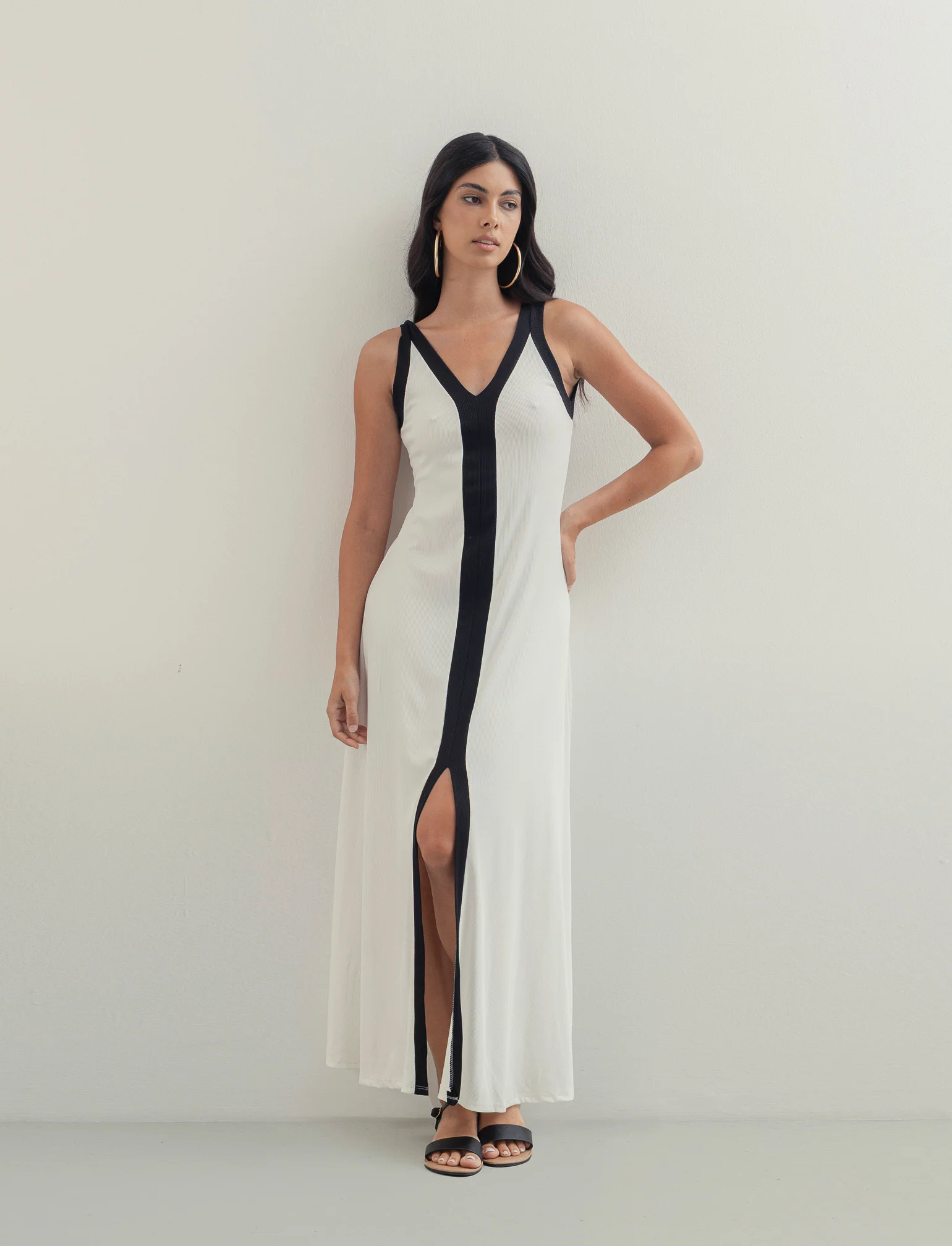 Vestito lungo bicolor - Bianco