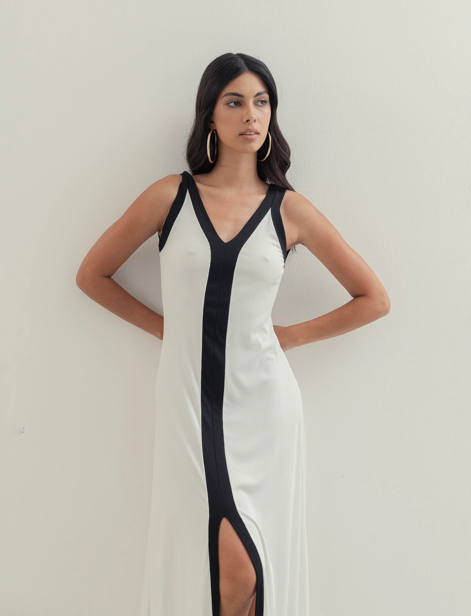 Vestito lungo bicolor - Bianco - Image 2