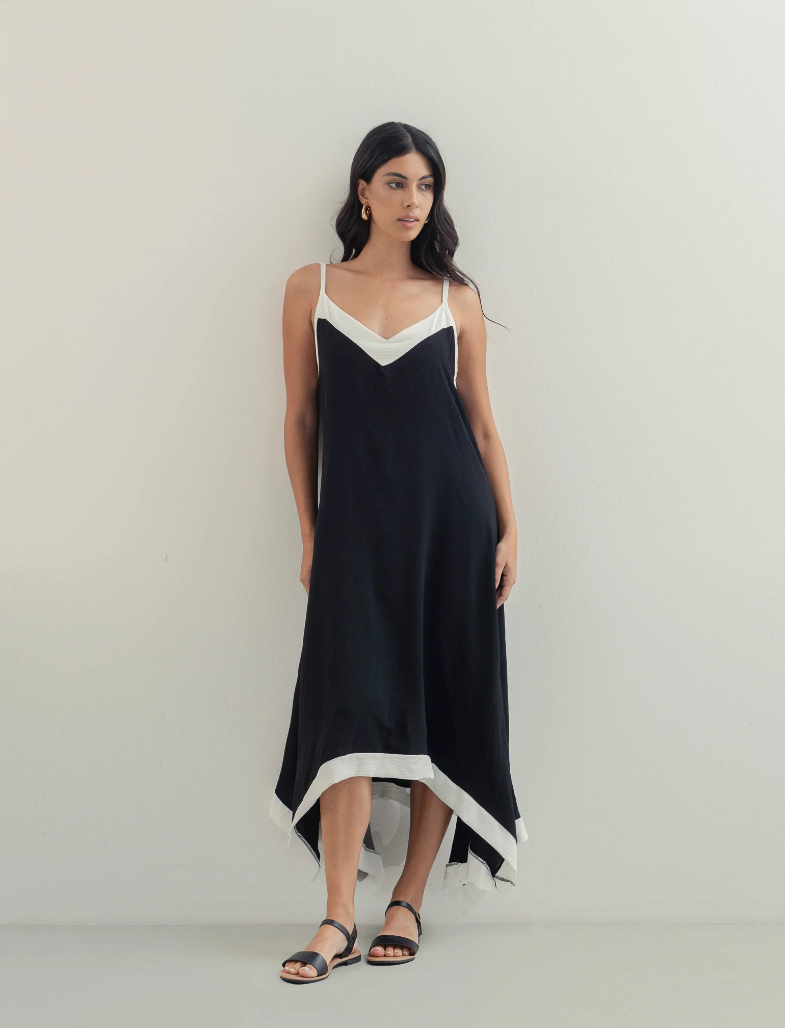 Vestito lungo bicolor - Nero