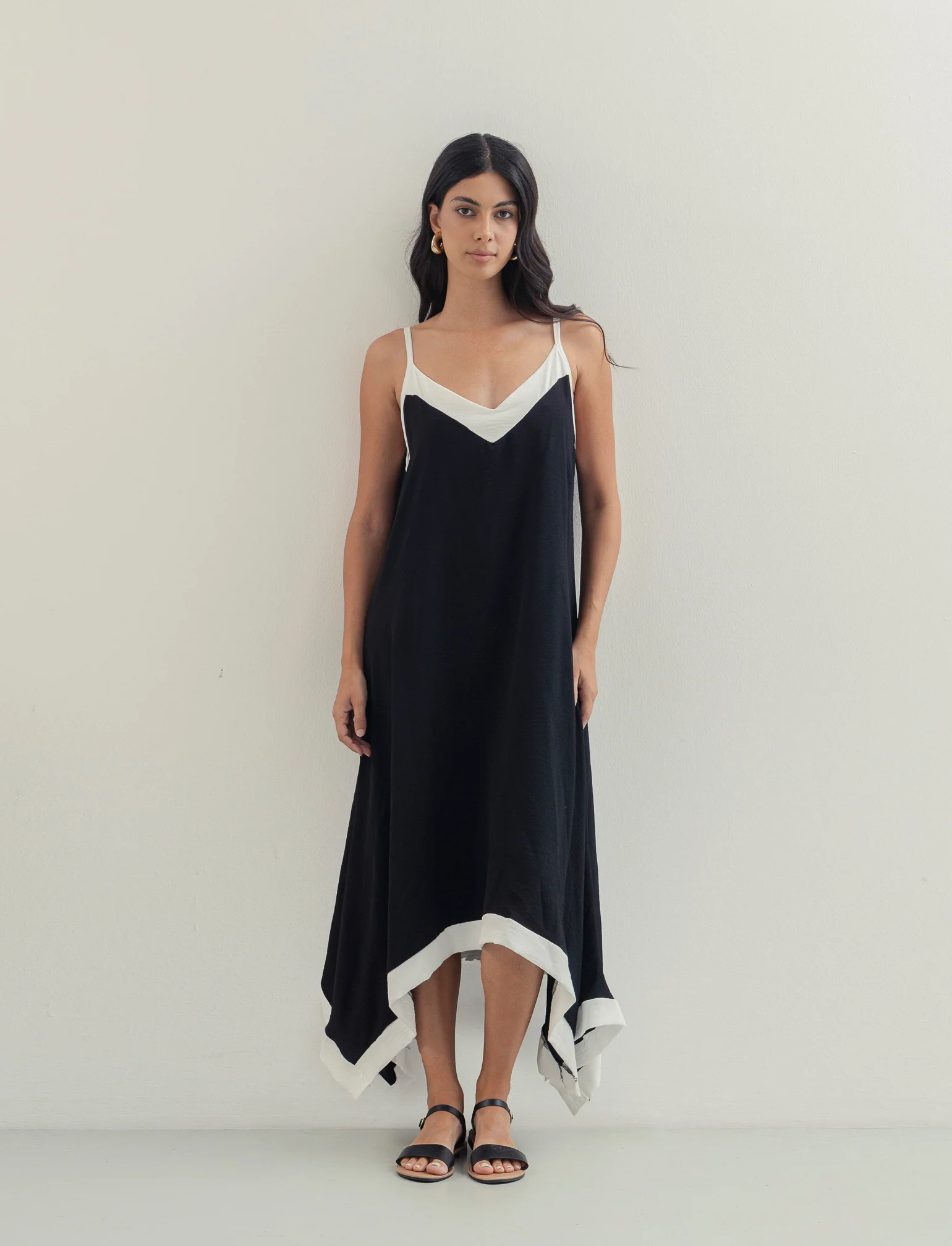 Vestito lungo bicolor - Nero - Image 2