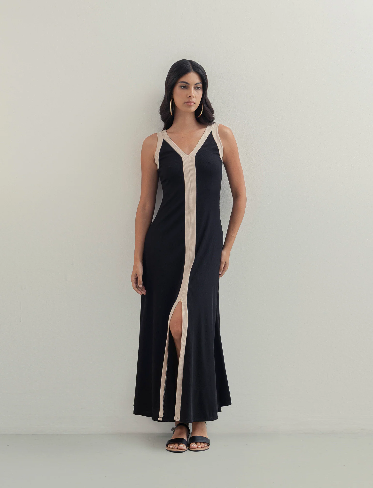 Vestito lungo bicolor - Nero
