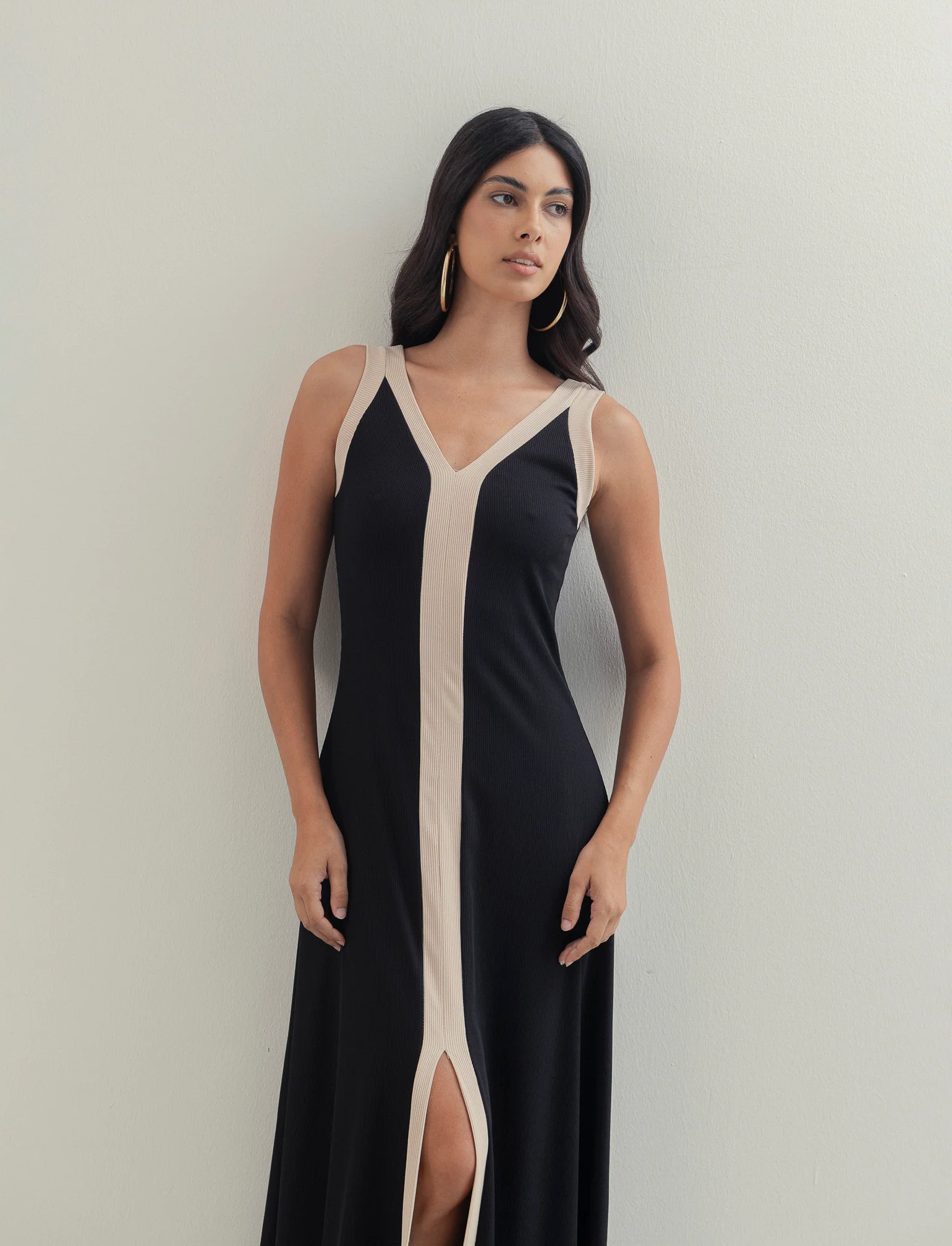 Vestito lungo bicolor - Nero - Image 2