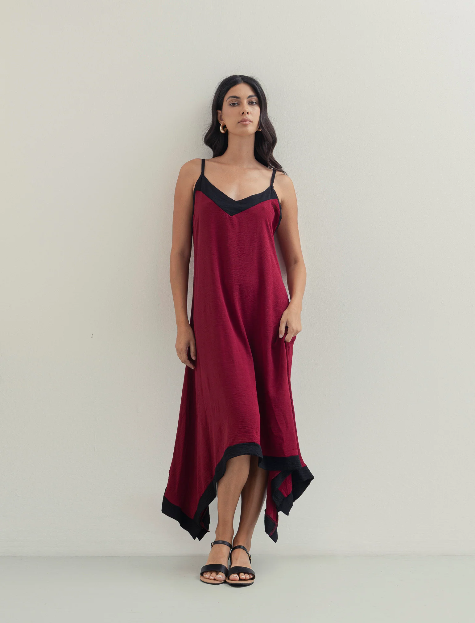 Vestito lungo bicolor - Rosso india
