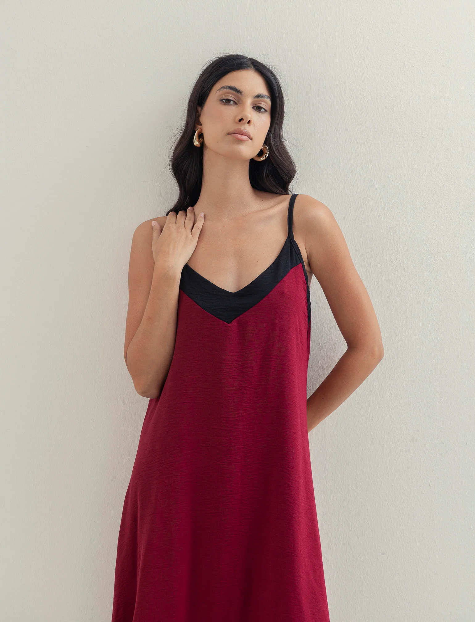 Vestito lungo bicolor - Rosso india - Image 2