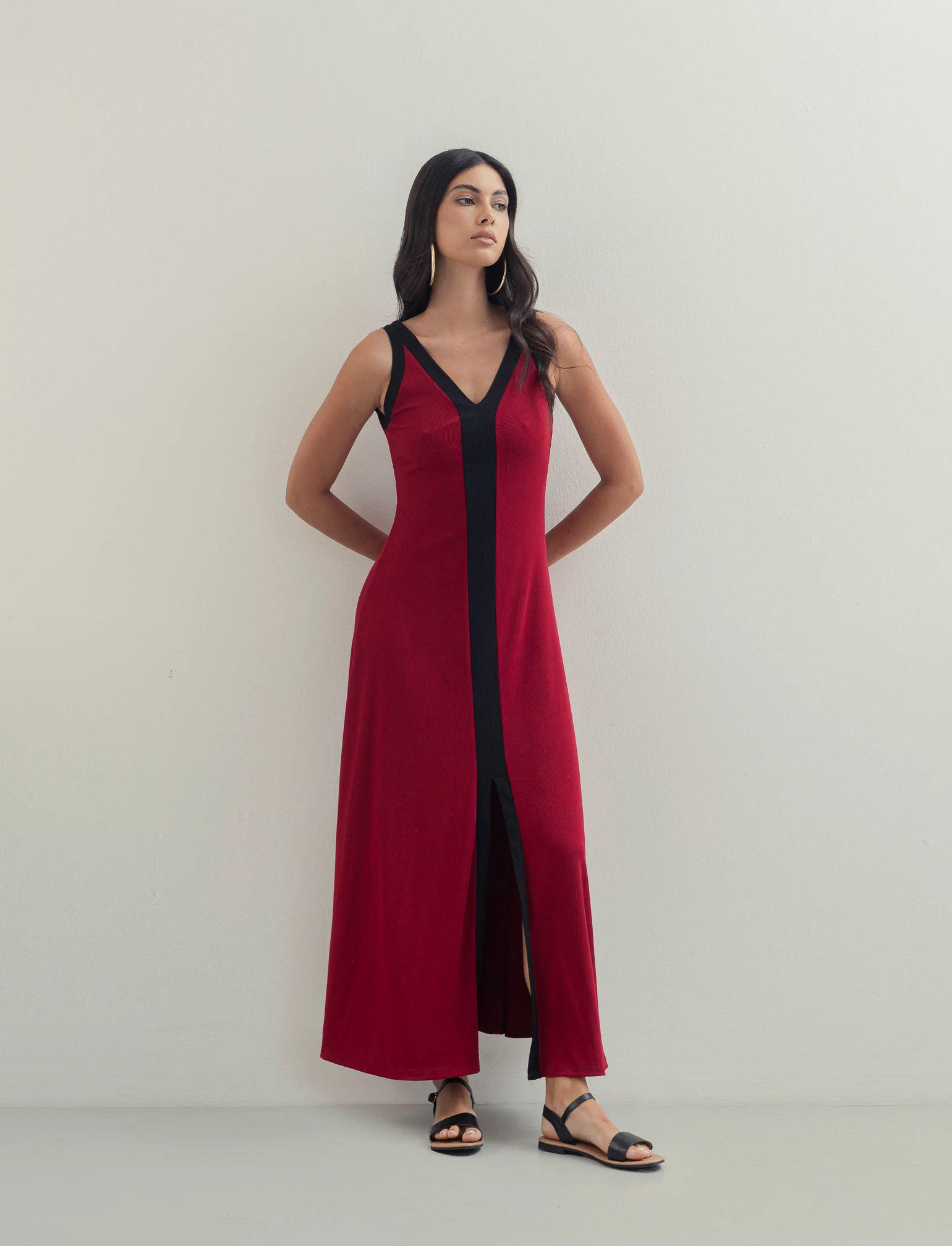 Vestito lungo bicolor - Rosso india