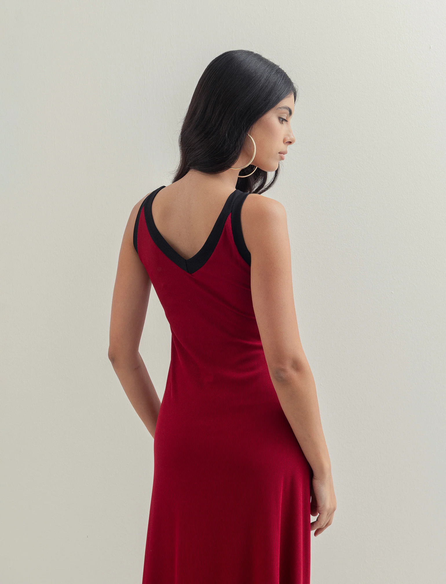 Vestito lungo bicolor - Rosso india - Image 2