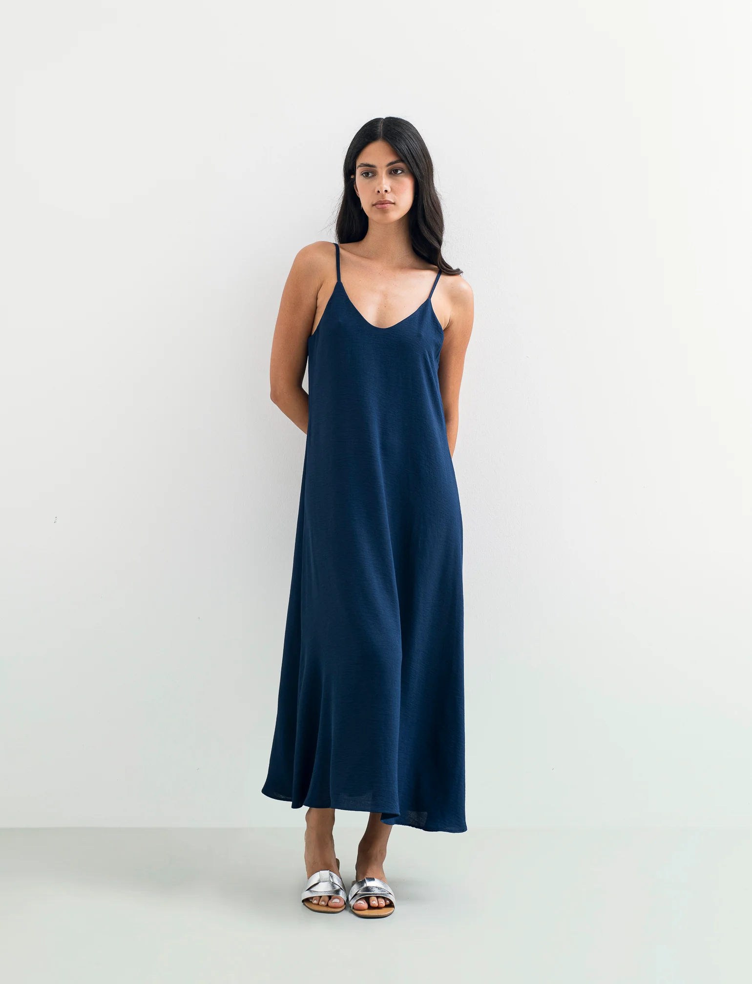 Vestito lungo con bretelline - Blu