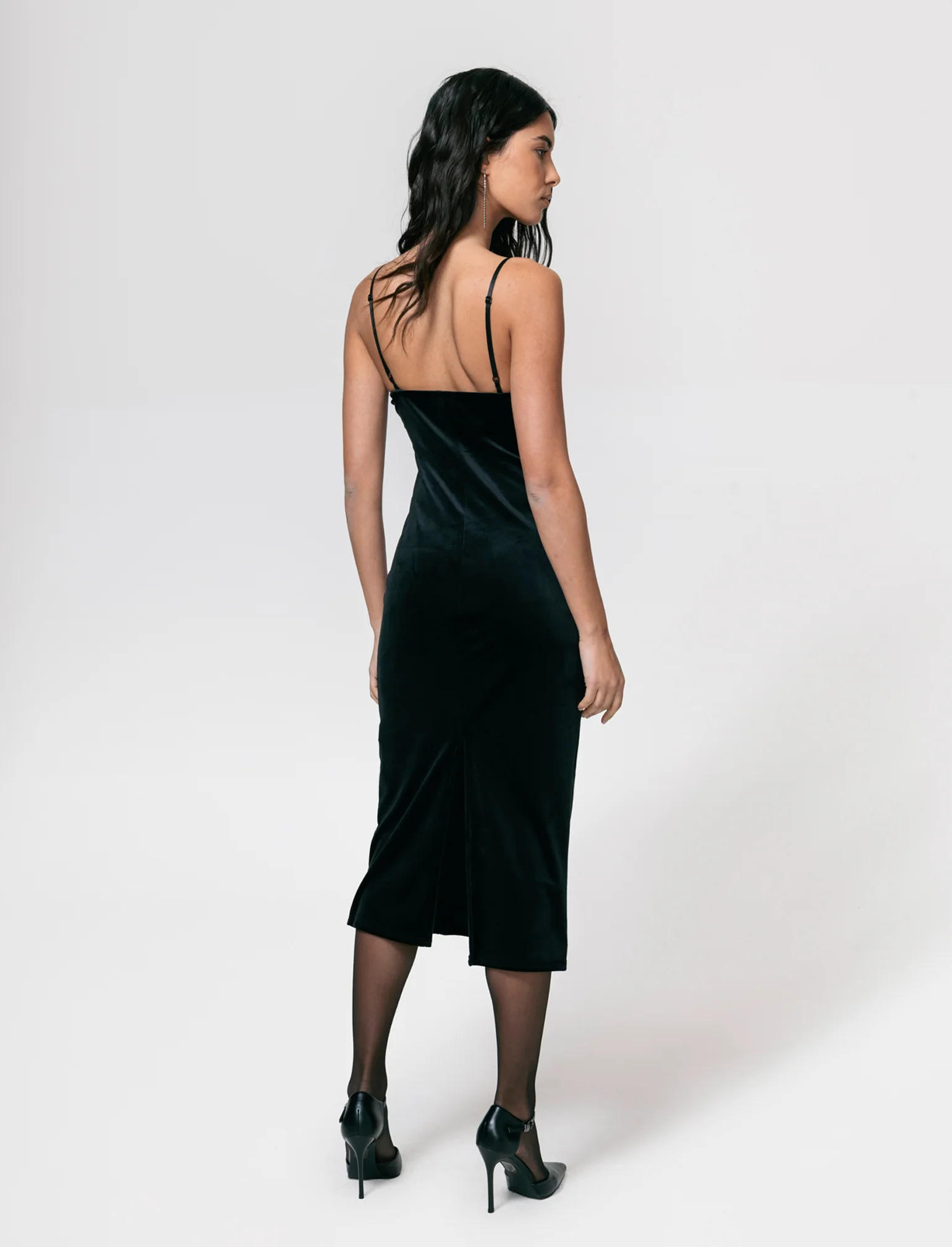 Vestito lungo con bretelline in ciniglia - Nero - Image 2