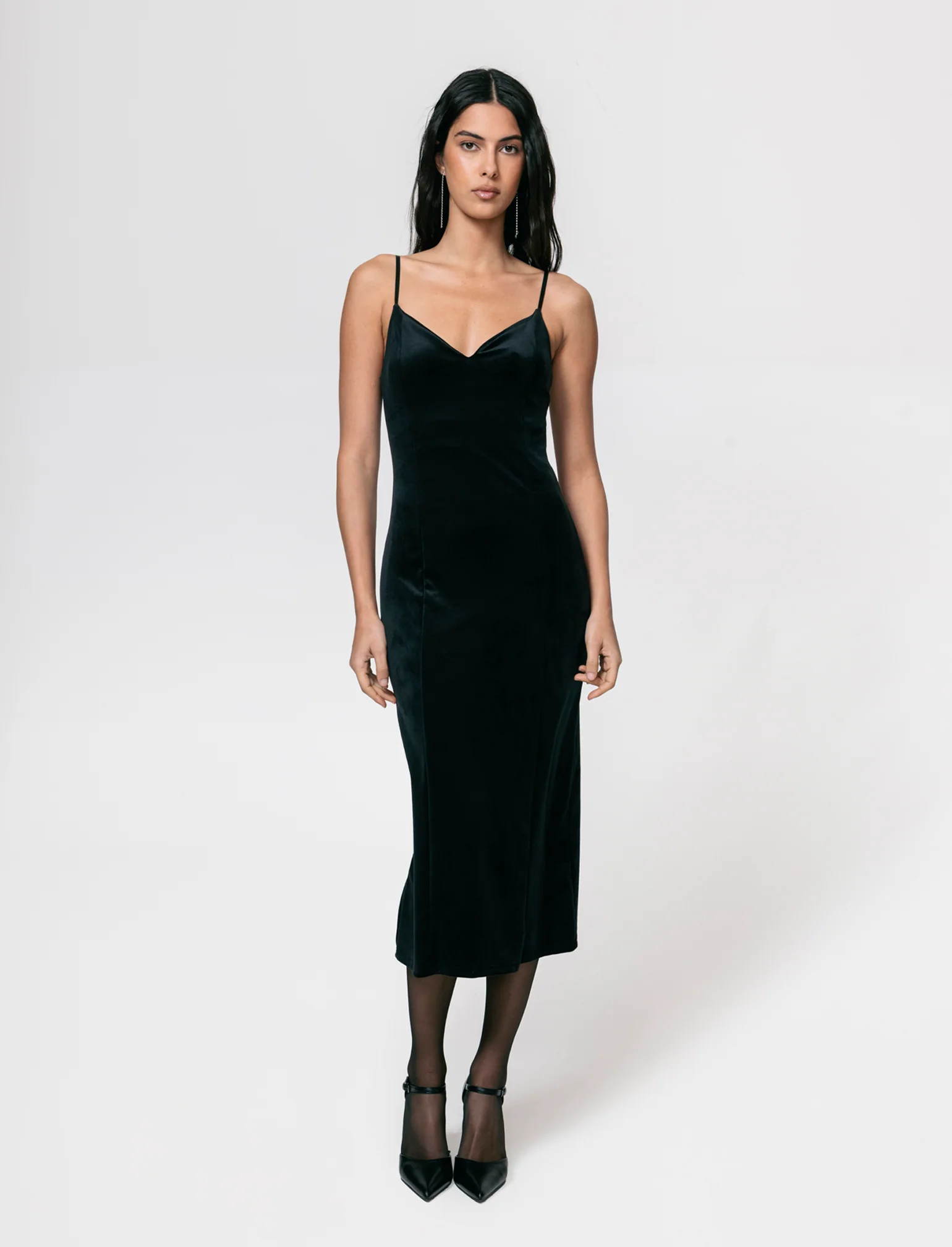 Vestito lungo con bretelline in ciniglia - Nero - Image 3