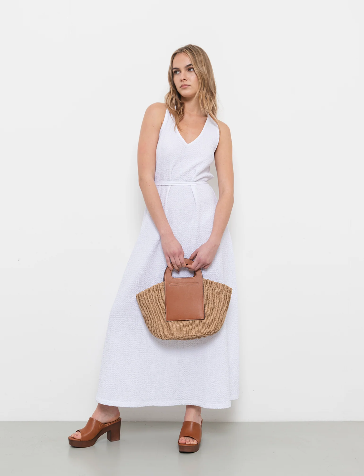 Vestito lungo con cintura da donna - Bianco - Image 3