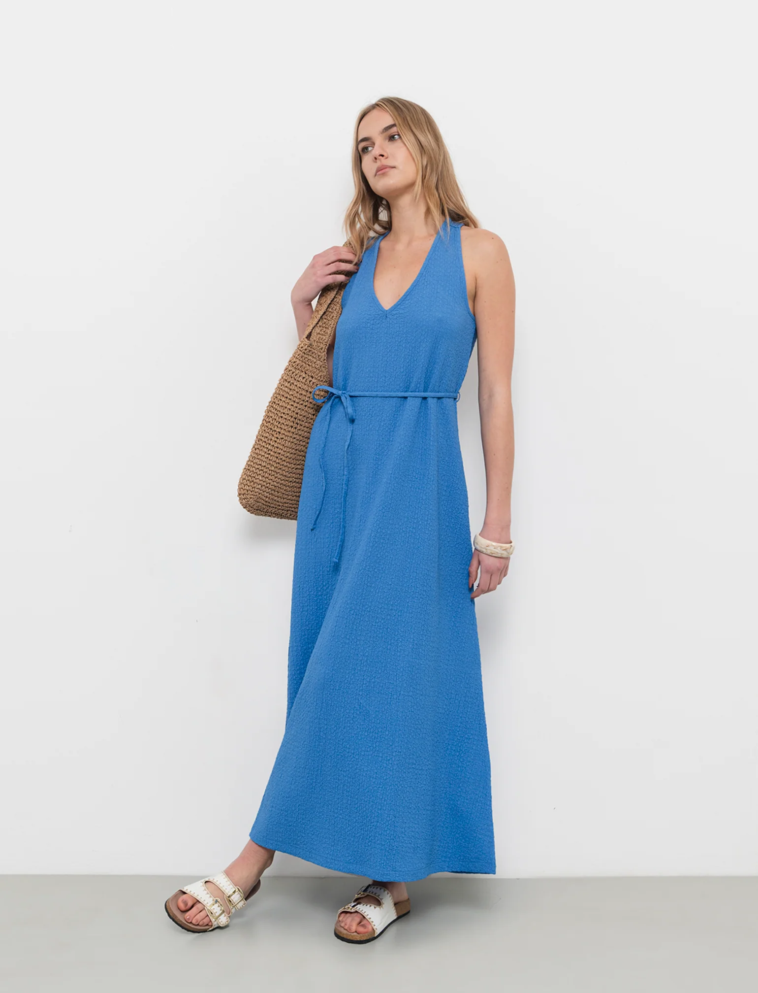 Vestito lungo con cintura da donna - Bluette - Image 3