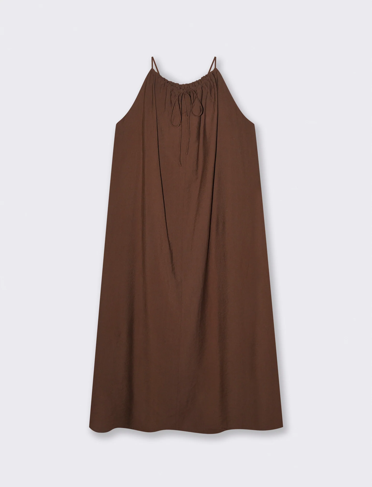 Vestito lungo con collo arricciato e svasato - Marrone cioccolato - Image 4