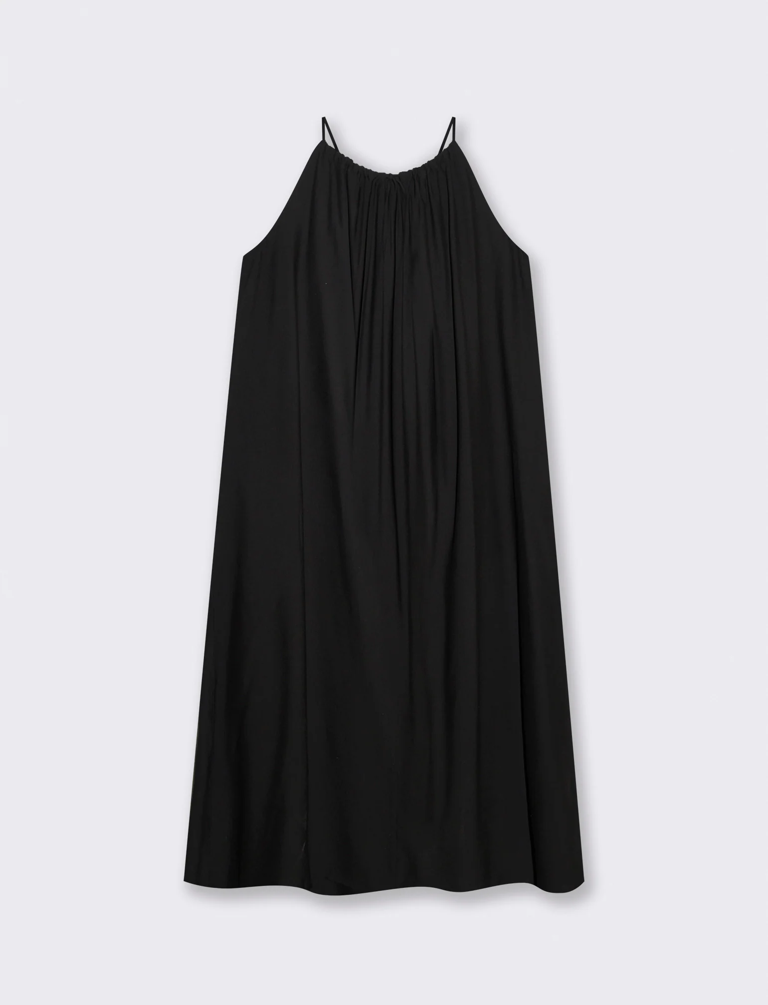 Vestito lungo con collo arricciato e svasato - Nero - Image 4