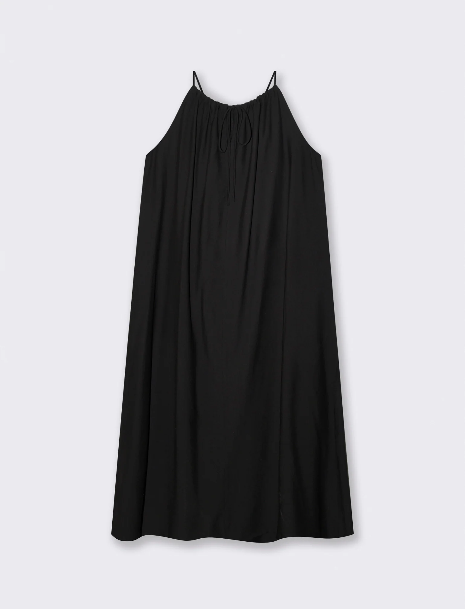 Vestito lungo con collo arricciato e svasato - Nero - Image 5