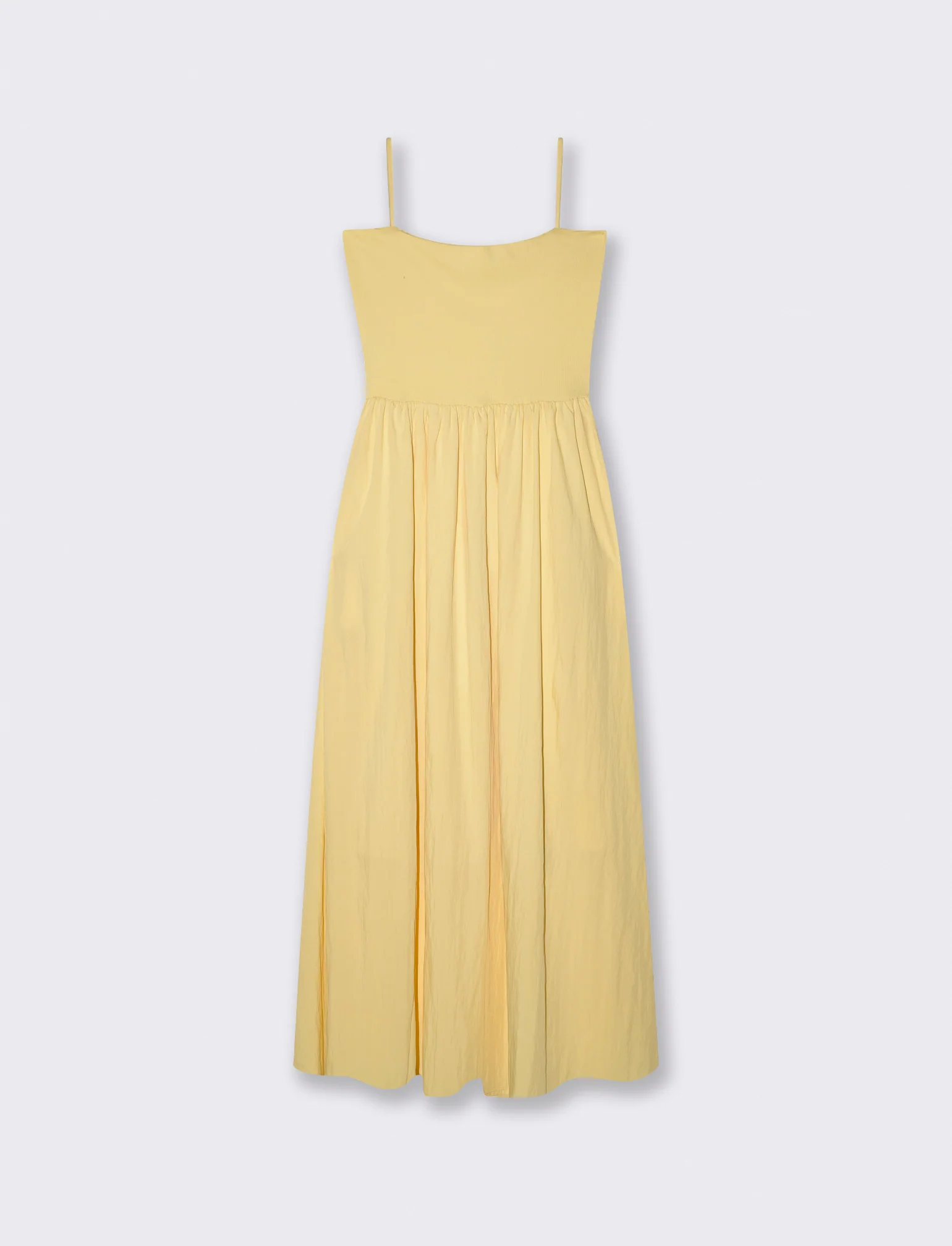 Vestito lungo con corpetto a costine e tasche - Giallo pastello - Image 2