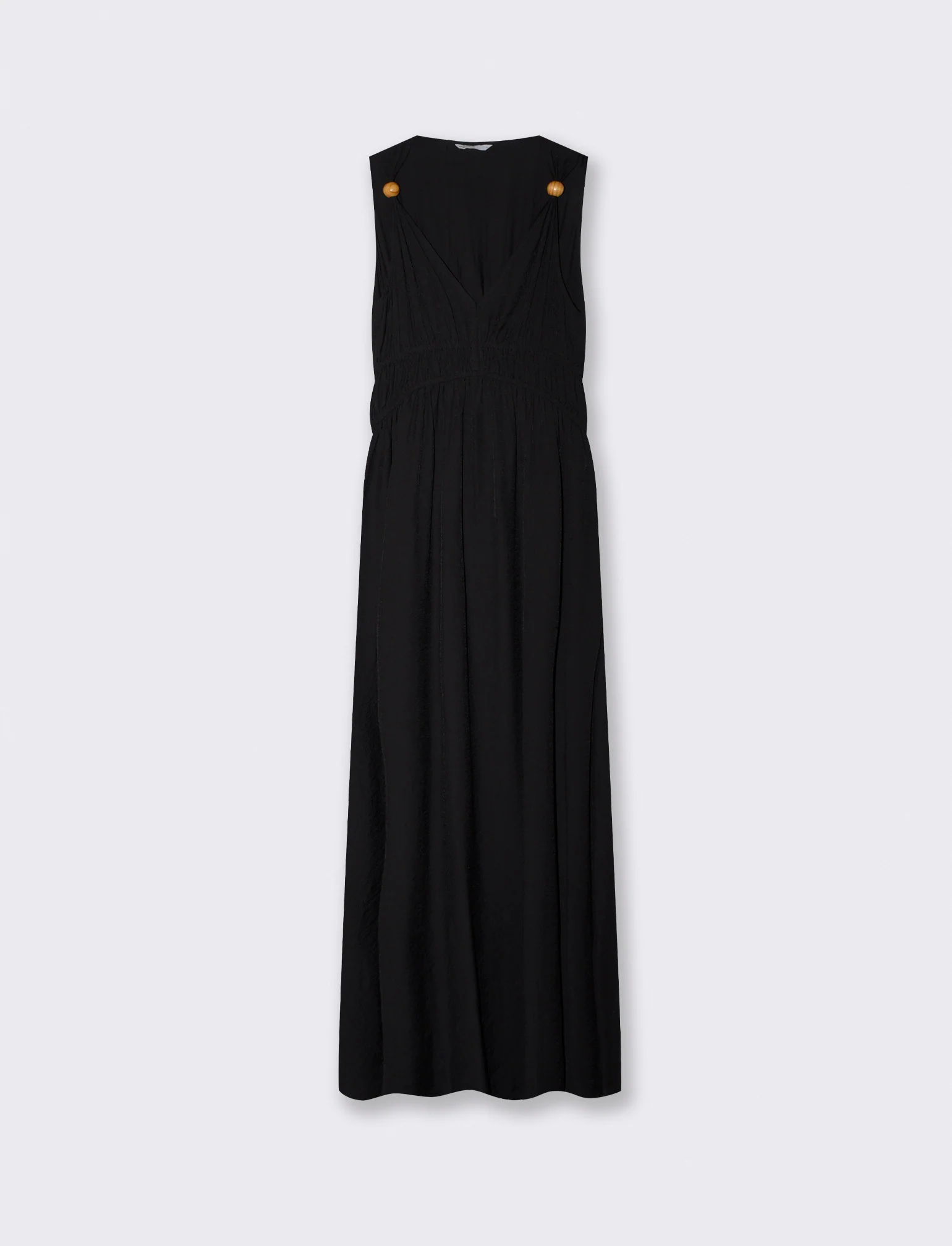 Vestito lungo con scollo a V e arricciato - Nero - Image 4