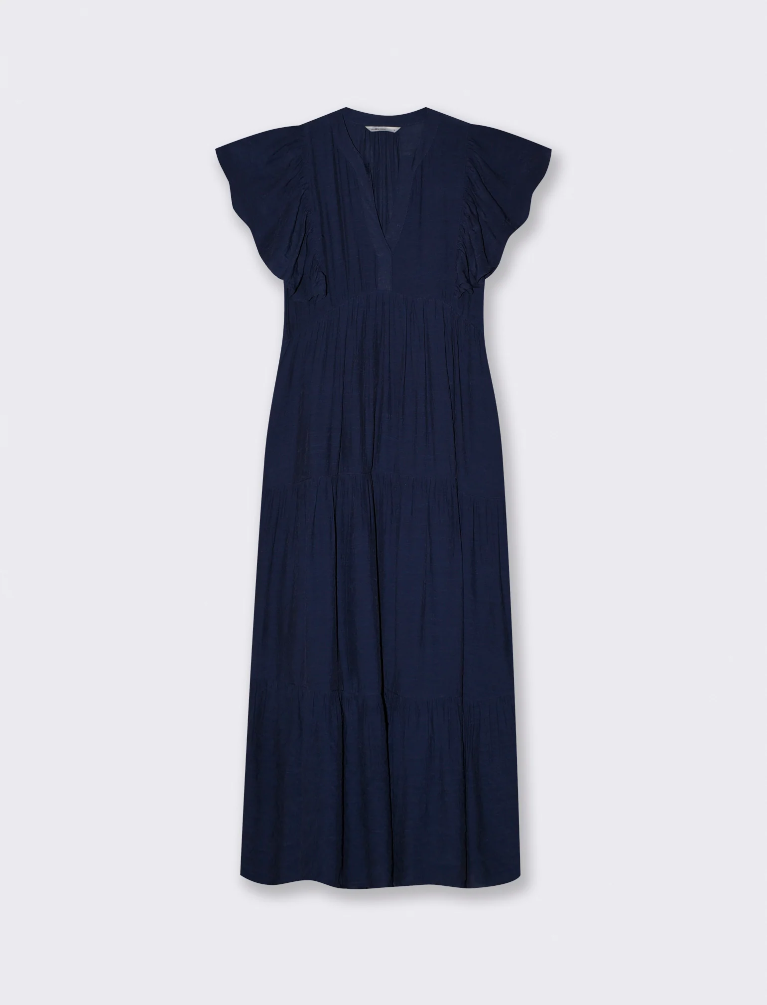 Vestito lungo con scollo a V e balze - Blu