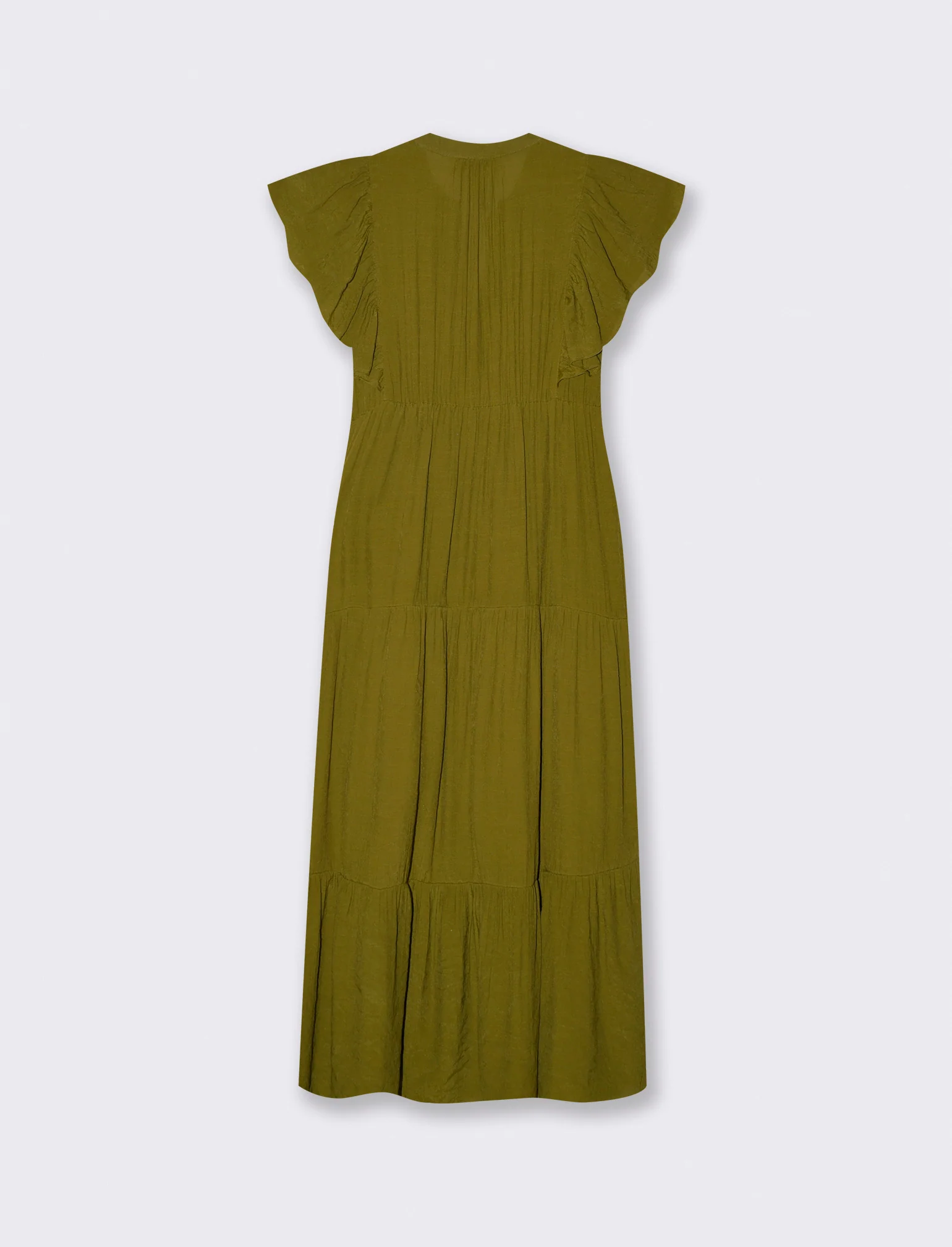 Vestito lungo con scollo a V e balze - Verde abete - Image 2