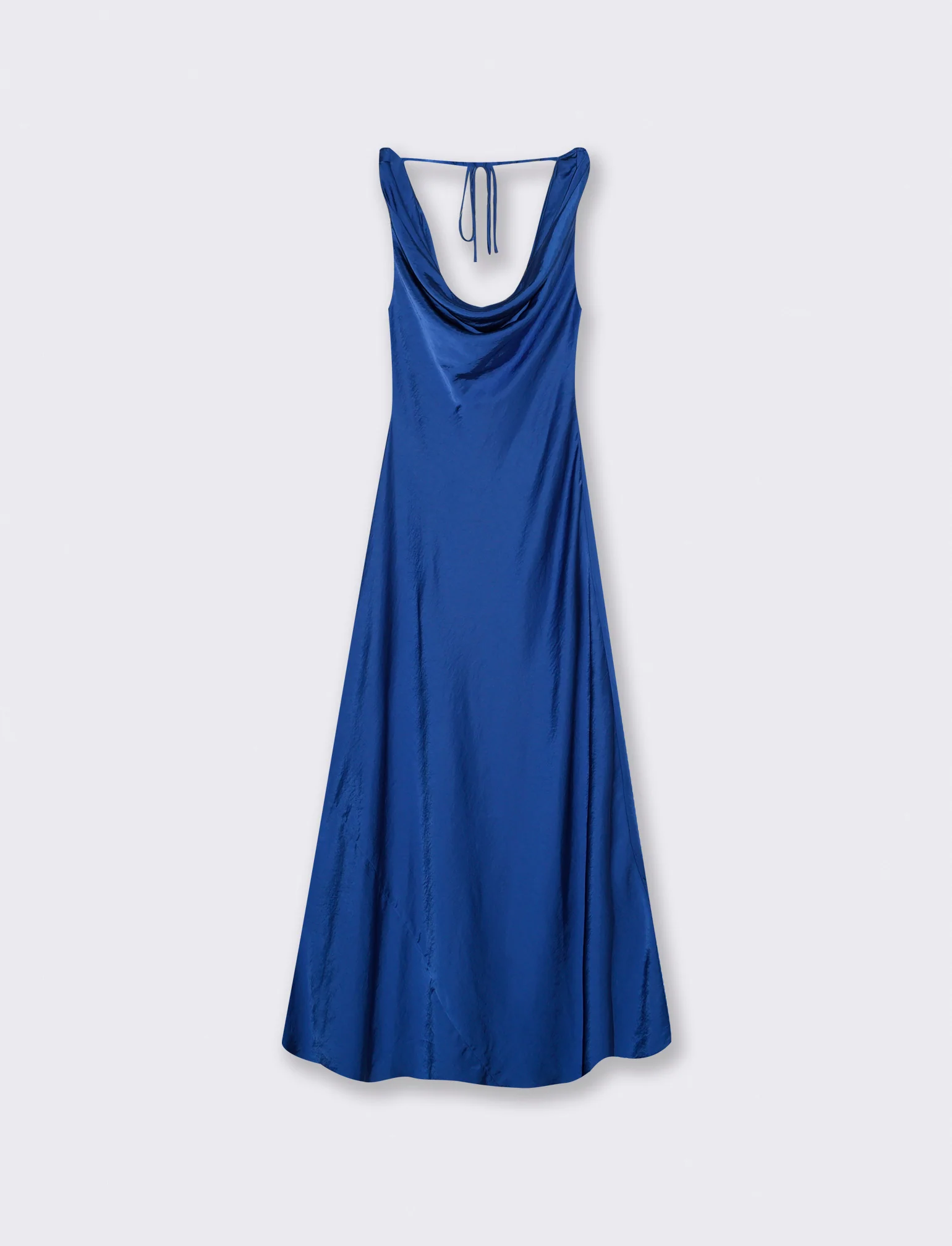 Vestito lungo con scollo morbido e V - Blu cobalto - Image 4