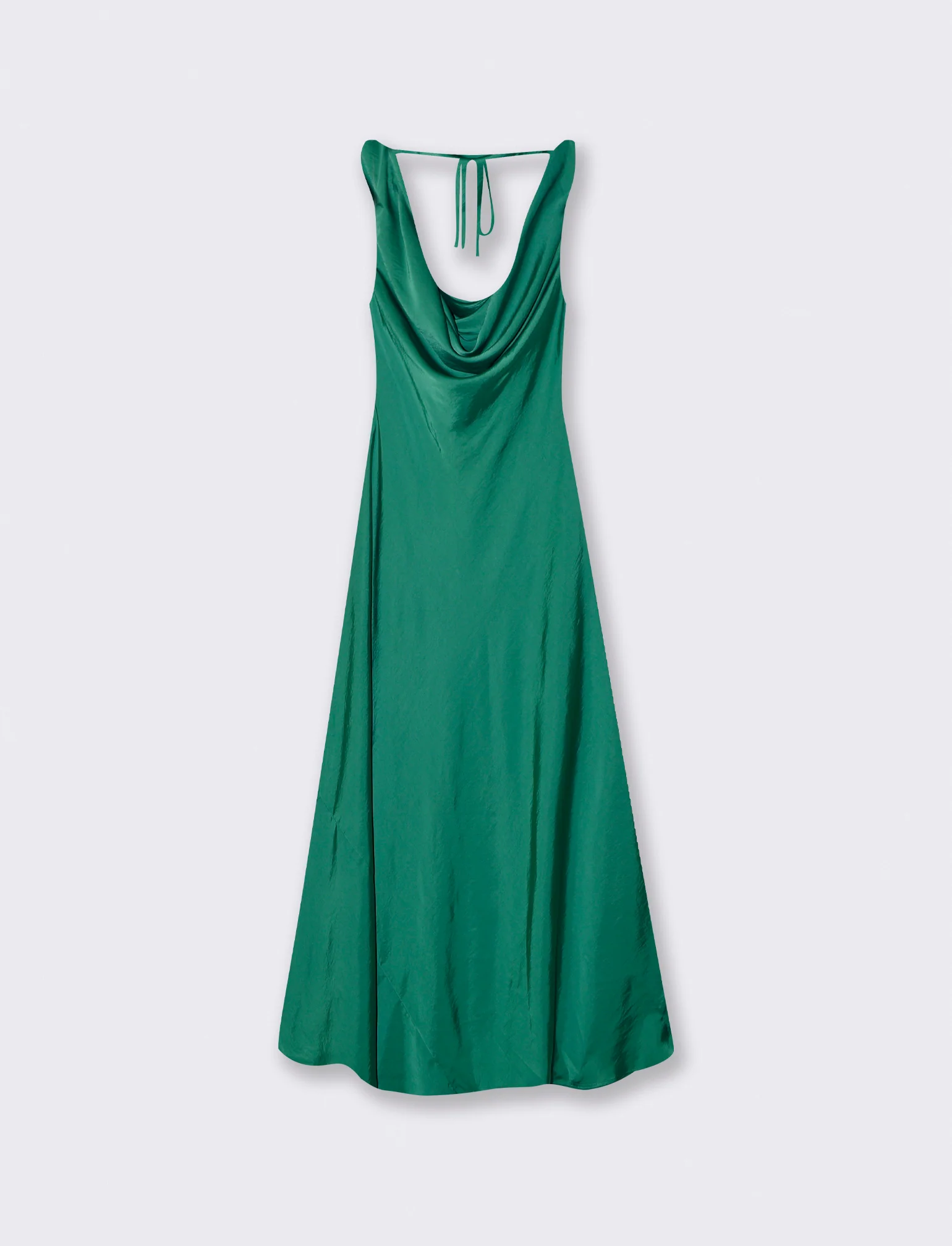 Vestito lungo con scollo morbido e V - Verde foresta - Image 4
