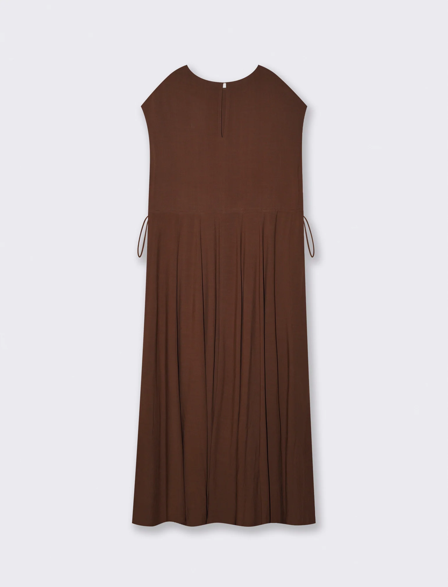 Vestito lungo con scollo rotondo e coulisse - Marrone cioccolato - Image 2