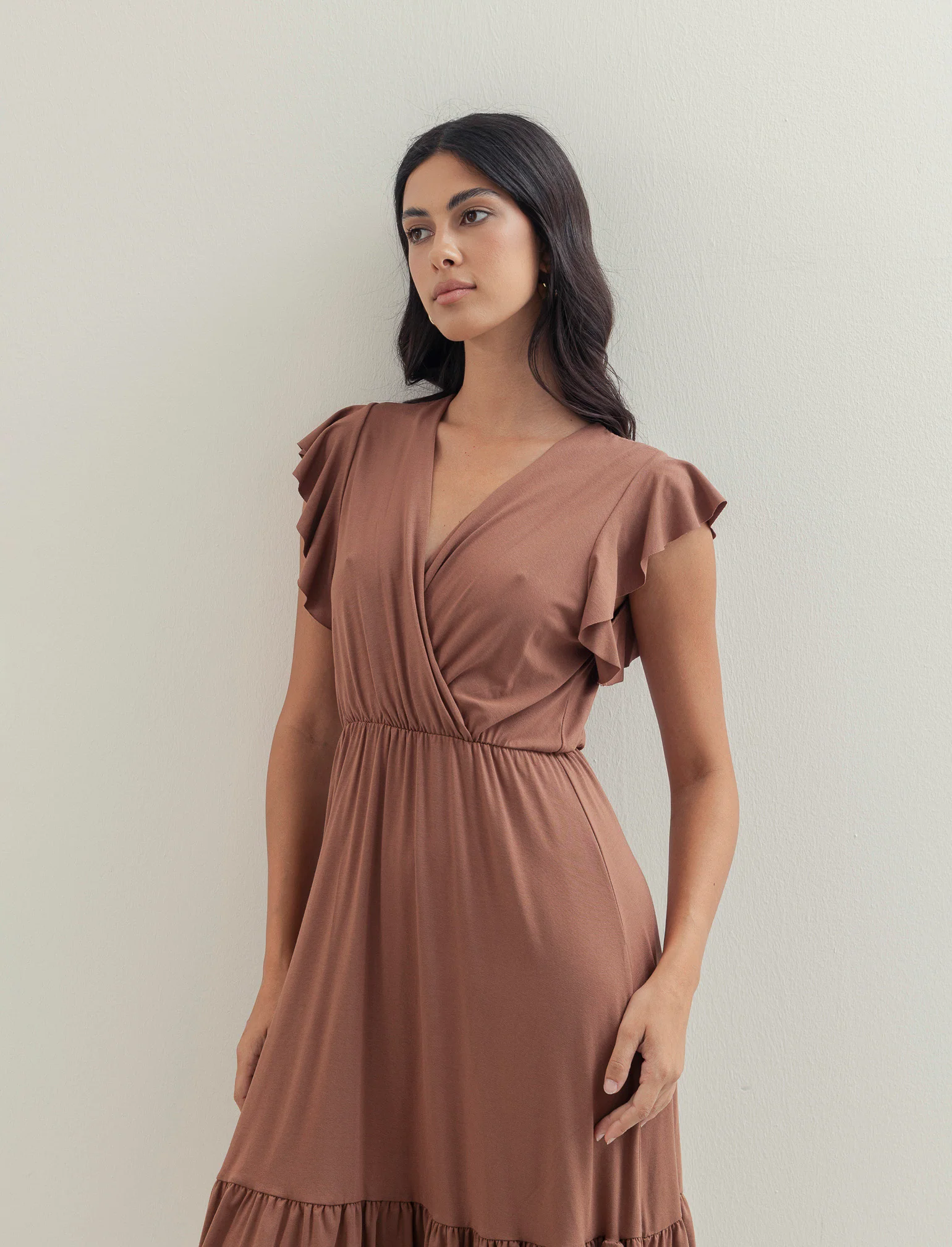 VESTITO LUNGO CON VOILANT - Marrone tabacco - Image 2