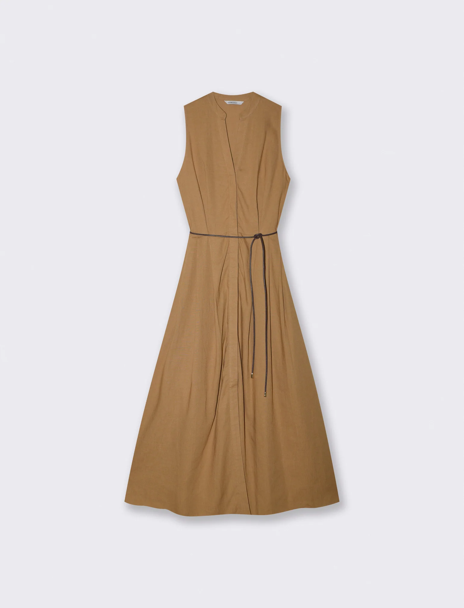 Vestito lungo giro manica con cintura - Cammello