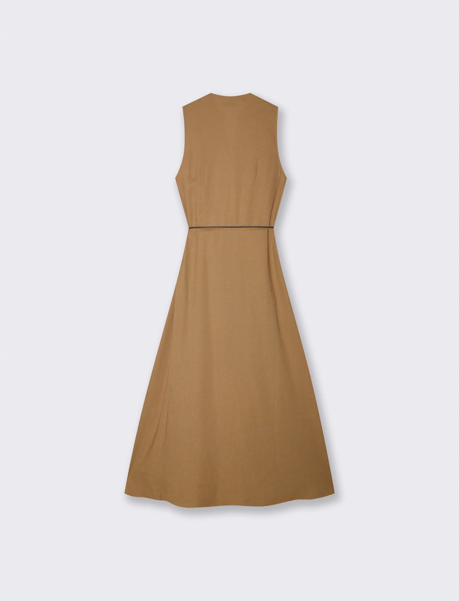 Vestito lungo giro manica con cintura - Cammello - Image 2