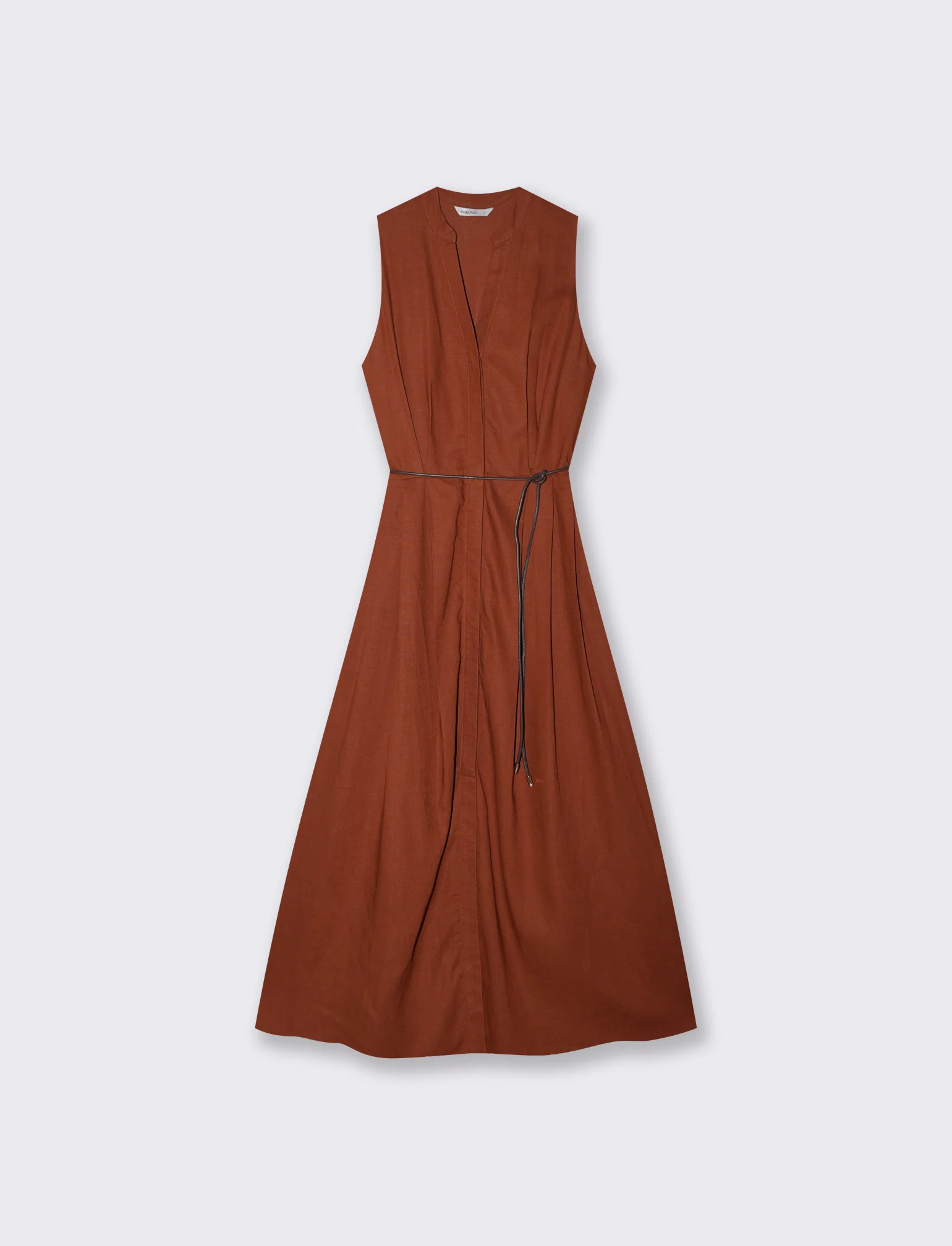 Vestito lungo giro manica con cintura - Cognac - Image 2