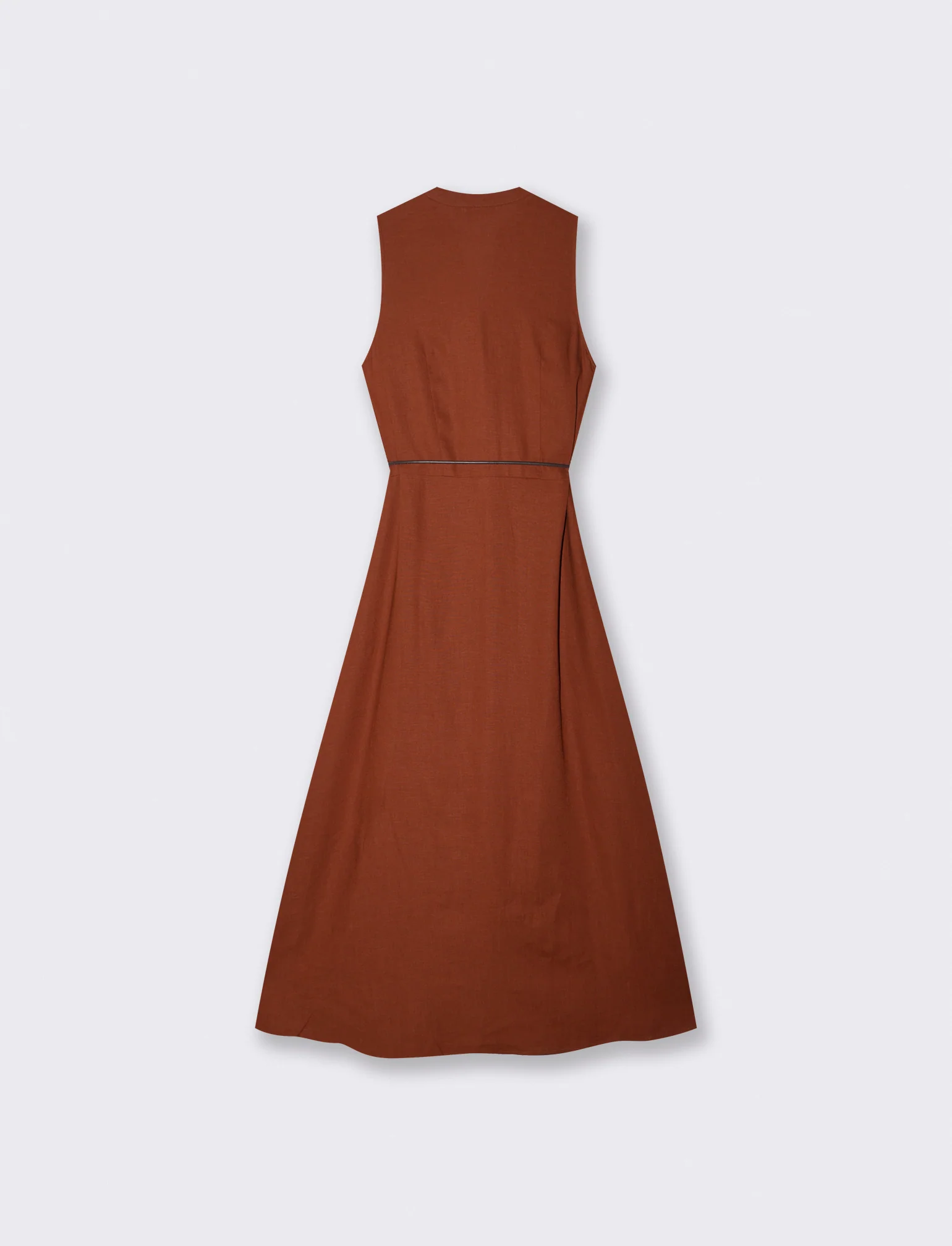 Vestito lungo giro manica con cintura - Cognac - Image 5