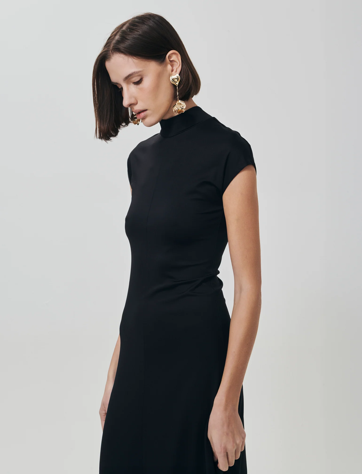 Vestito lungo in cotone manica corta - Nero - Image 3