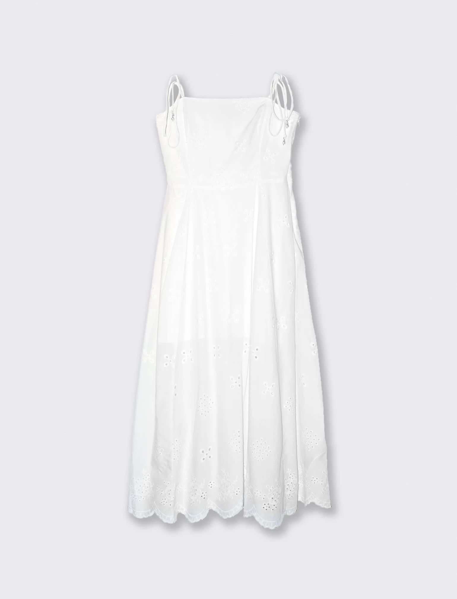 Vestito Lungo in Cotone Sangaloo Svasato - Bianco