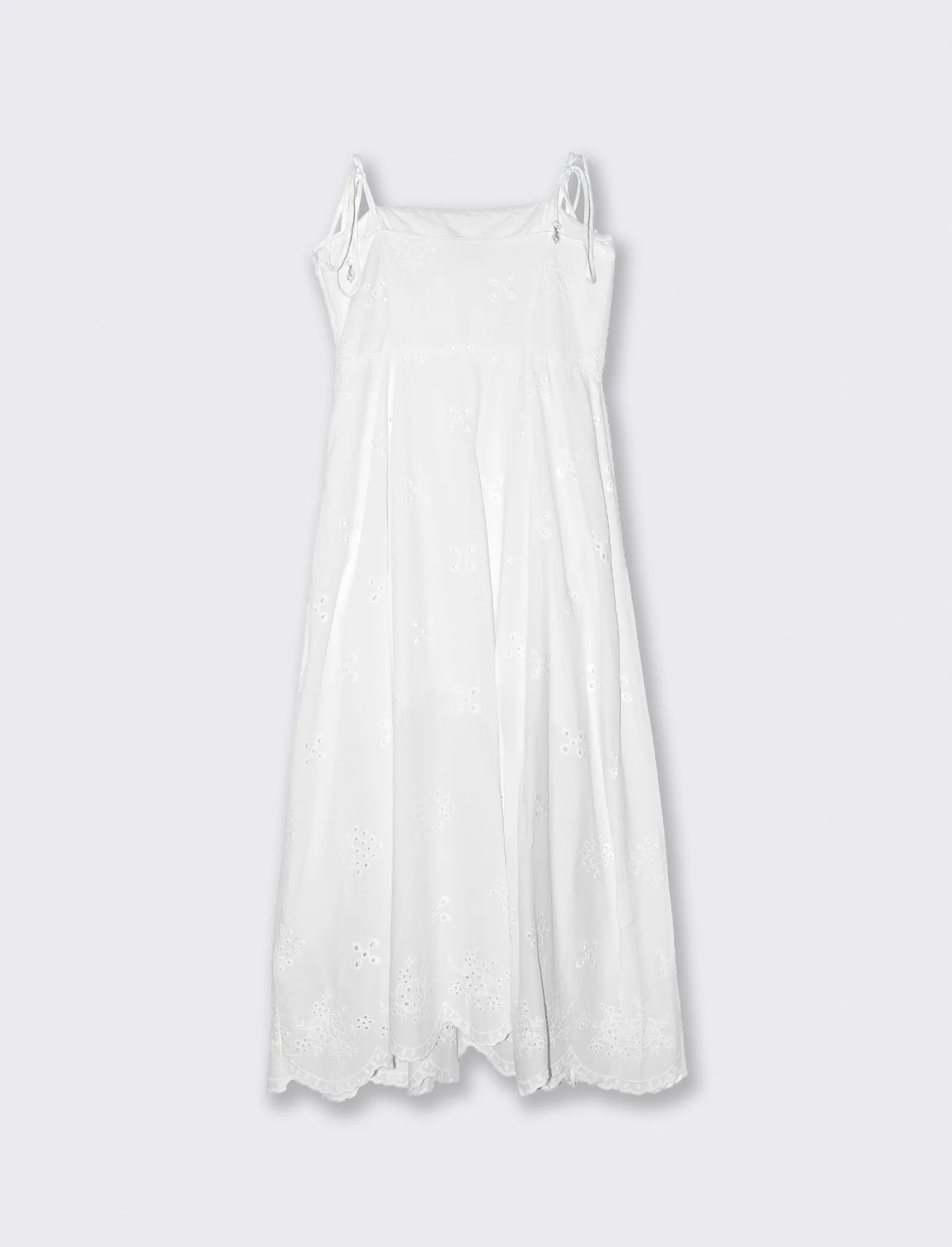 Vestito Lungo in Cotone Sangaloo Svasato - Bianco - Image 4