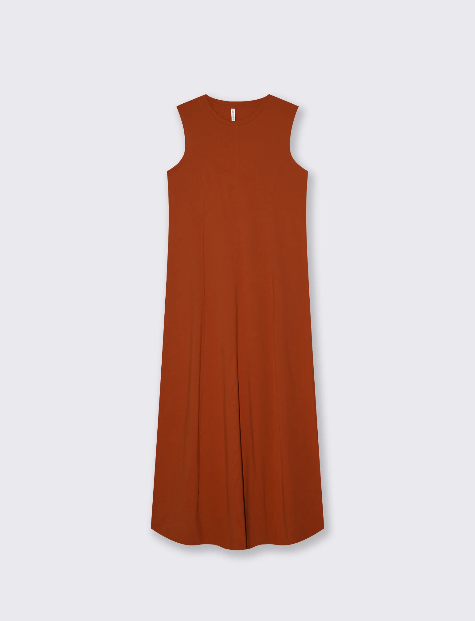 Vestito lungo in cotone svasato senza maniche - Cognac - Image 4